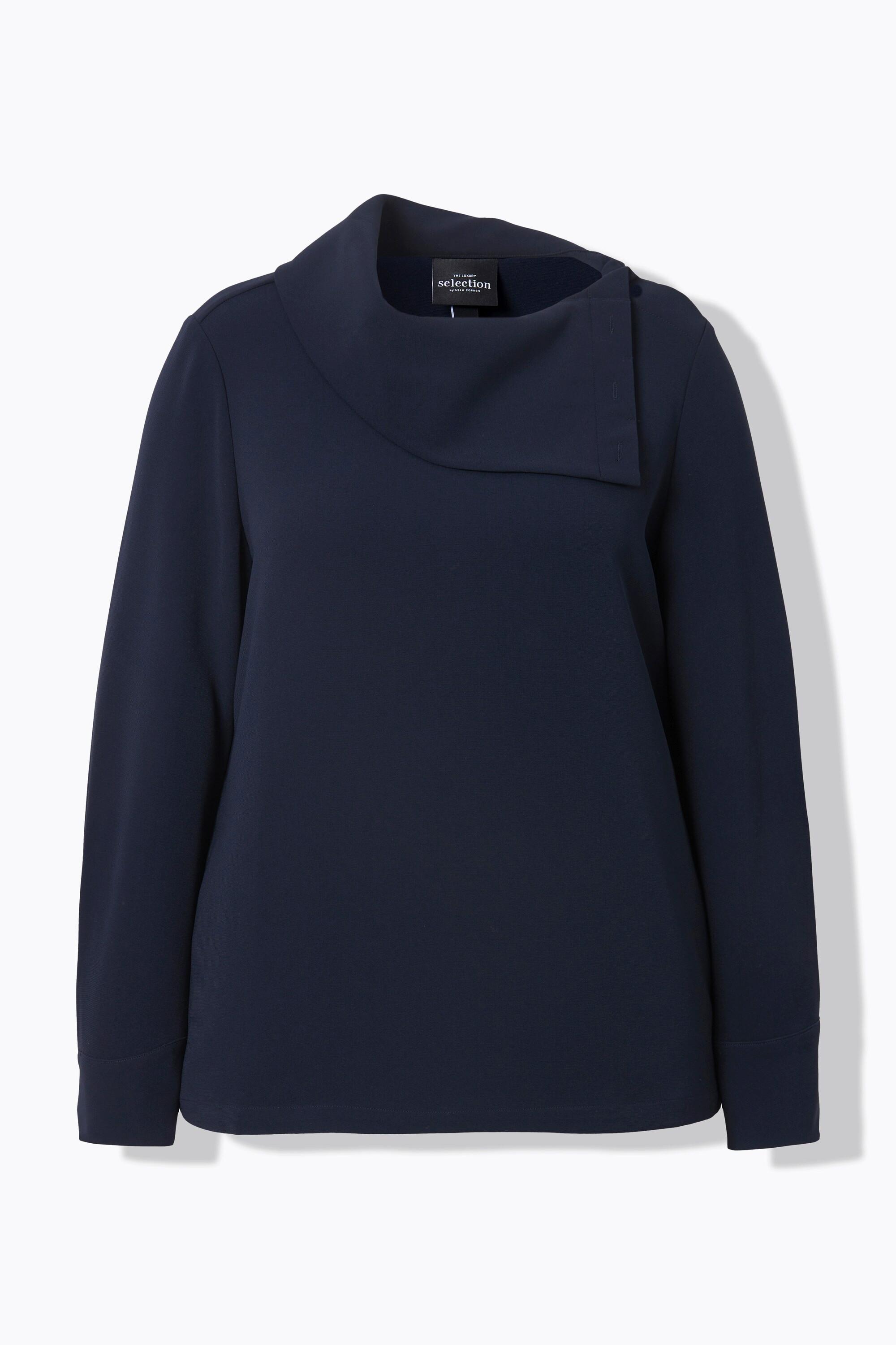 Ulla Popken Acetat-Bluse, asymmetrischer Hemdkragen, Langarm