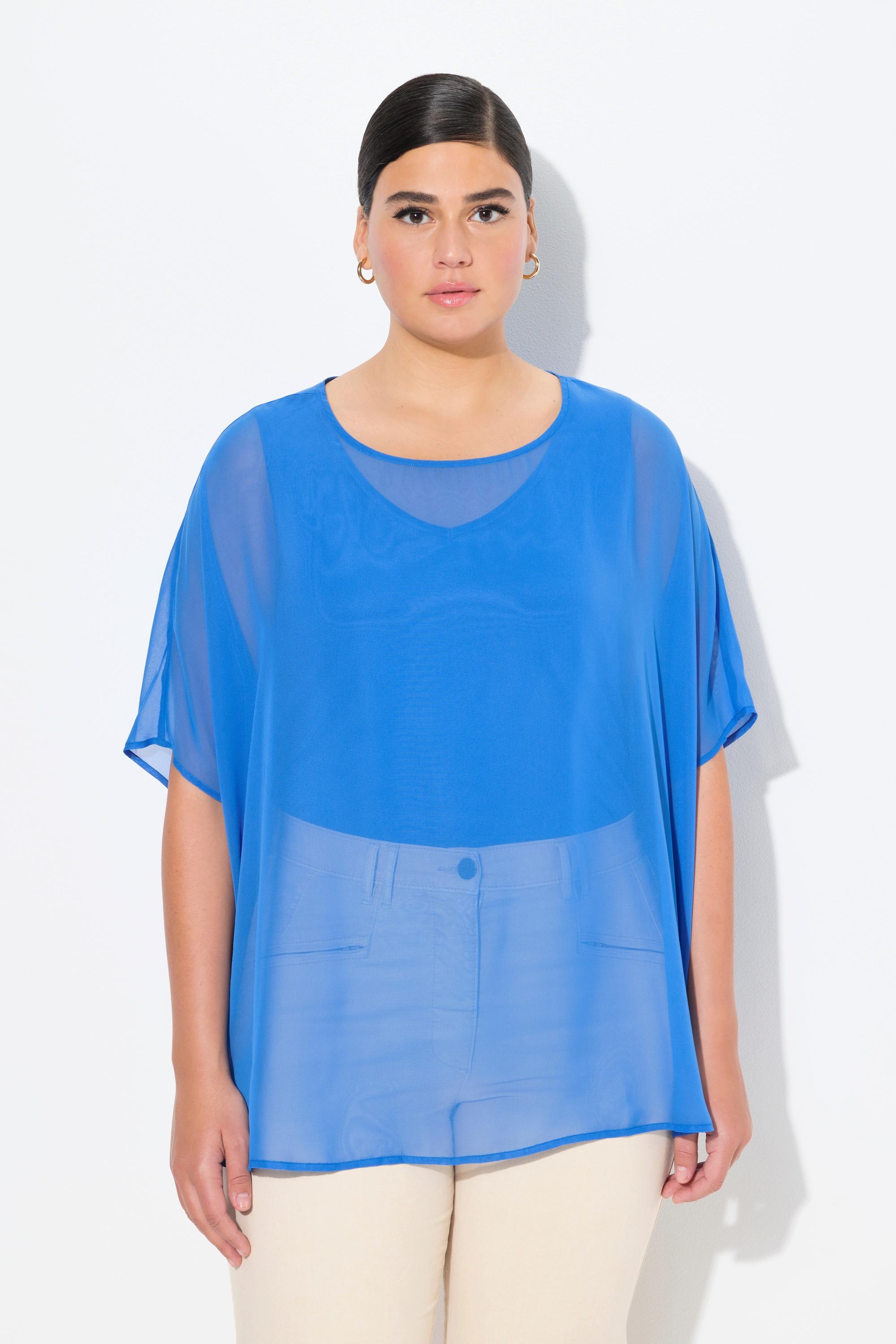 Ulla Popken Chiffon Oversized Rundhals Halbarm Bluse