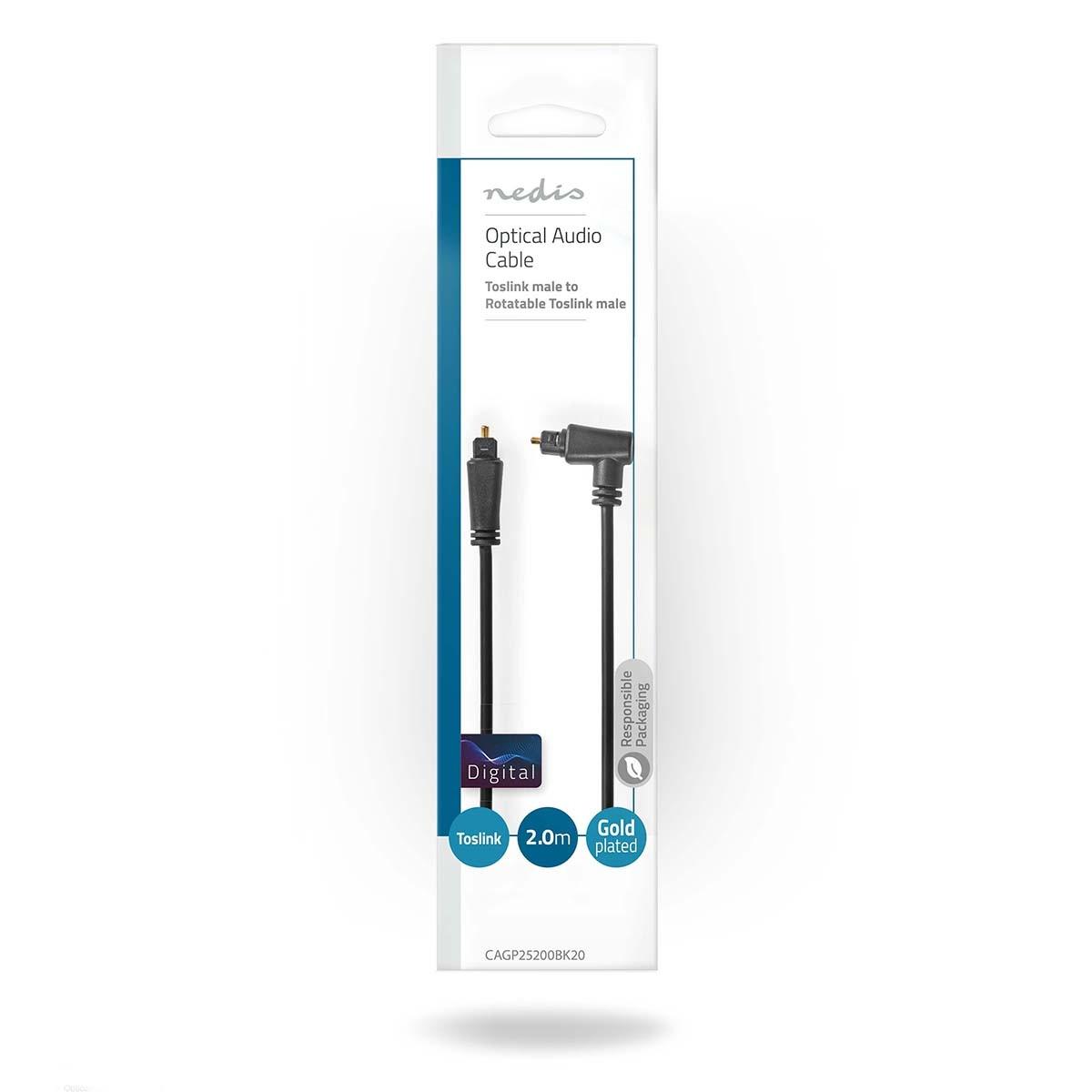 Nedis Optisches Audiokabel | TosLink Stecker | TosLink Stecker | Drehbar | 2,00 m | Rund | PVC | Schwarz | Umschlag