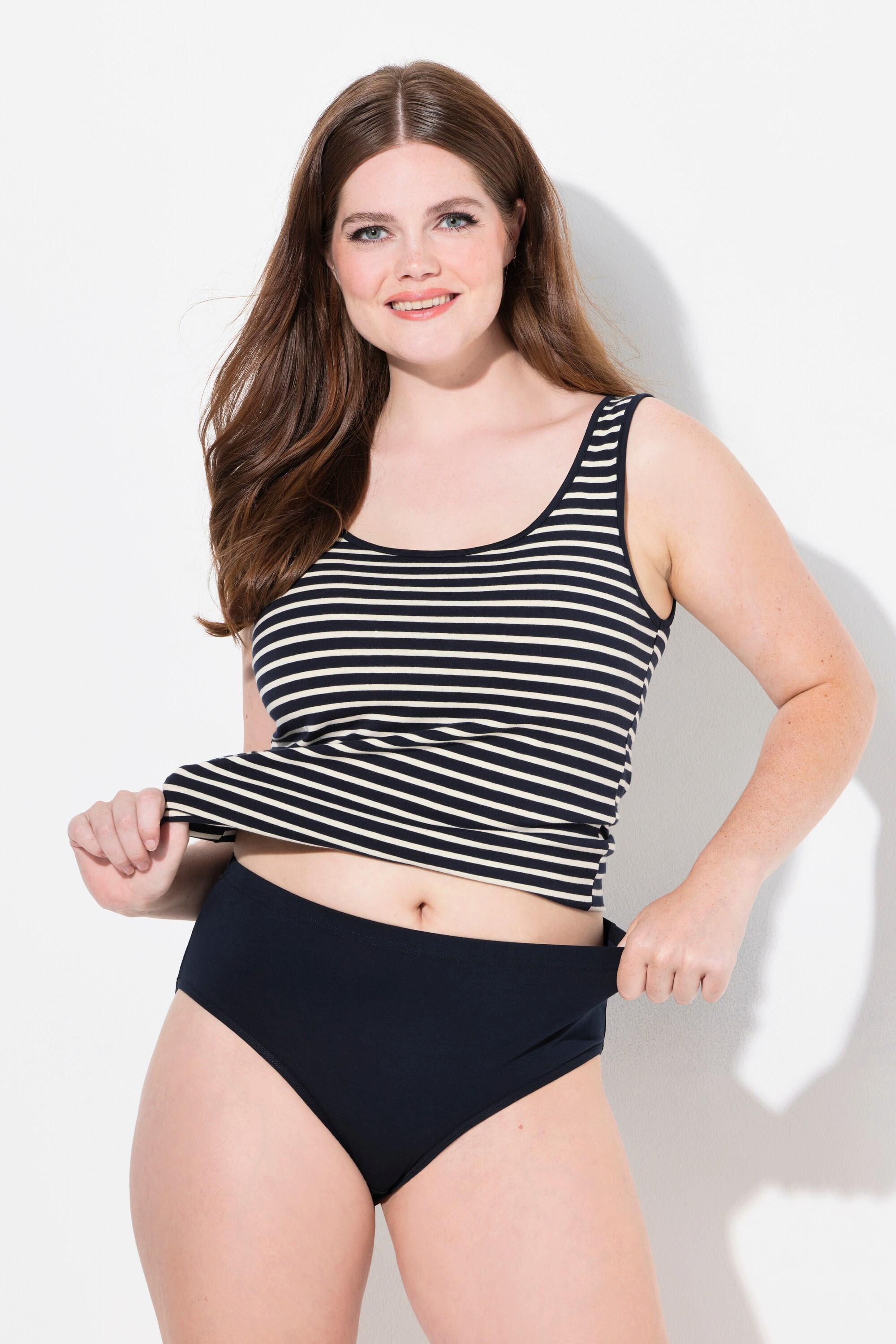 Ulla Popken Slip, 2er-Pack, Ringel/uni, Biobaumwolle