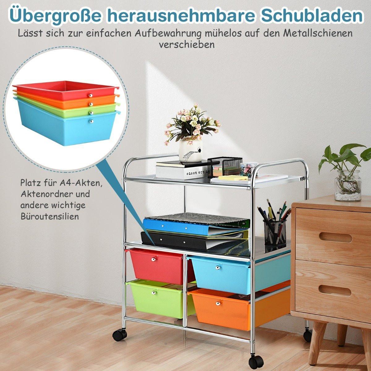 Northix Rollwagen mit 4 stapelbaren Schubladen & Metallgestell & Ablageflächen Rollcontainer Bunt