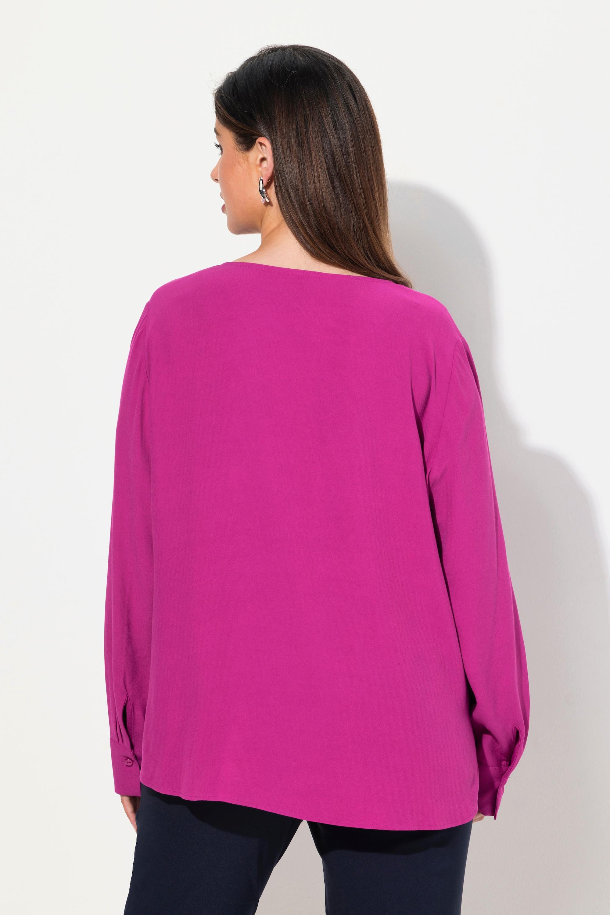 Ulla Popken Tunika Glanz-Einsatz A-Linie V-Ausschnitt Langarm