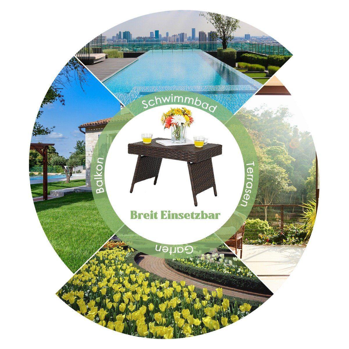 Northix Klappbarer Couchtisch Outdoor-Beistelltisch mit PVC-Platte 60 x 40 x 40 cm Braun