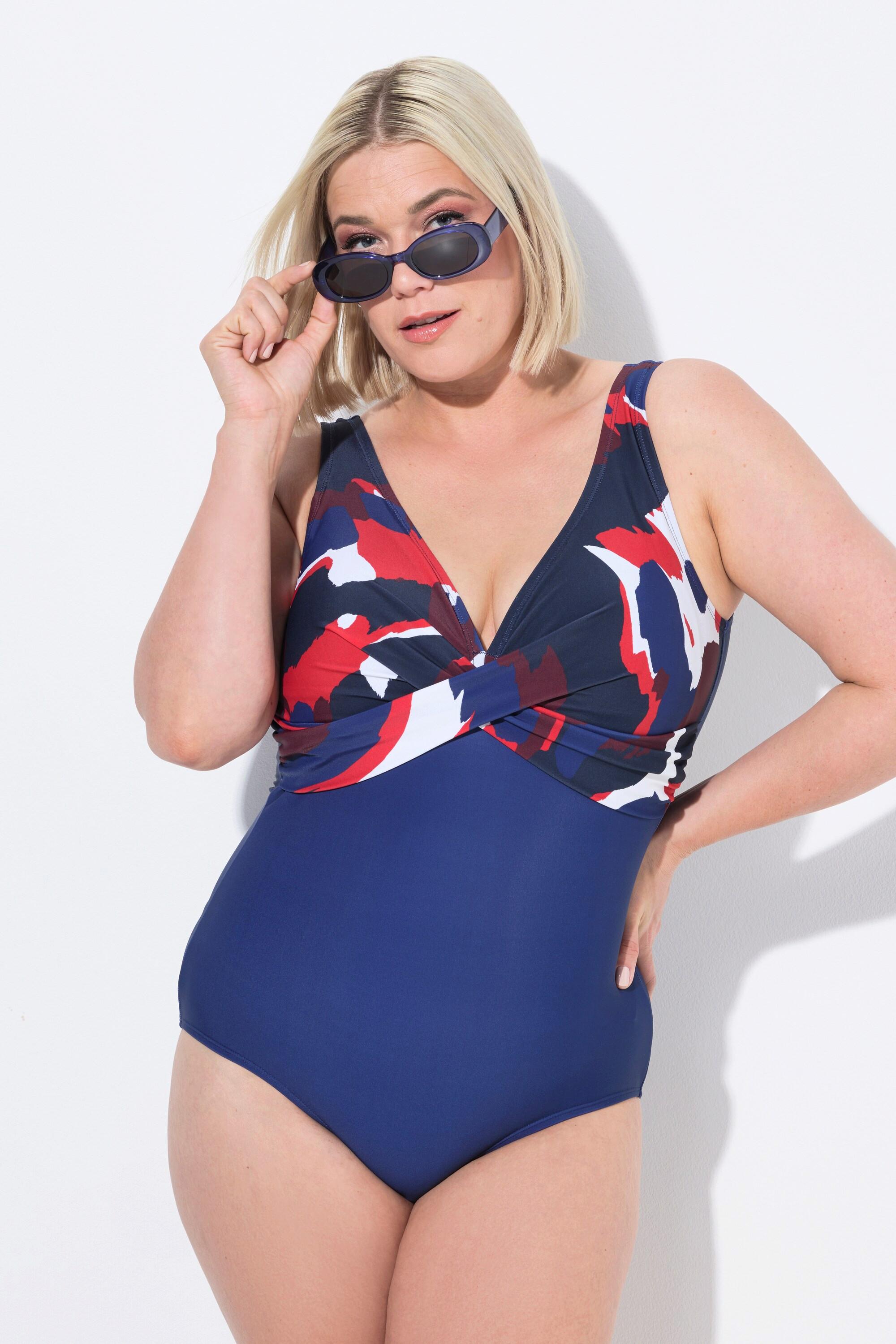 Ulla Popken Badeanzug, Zierknoten, Softcups, bedruckte Büste