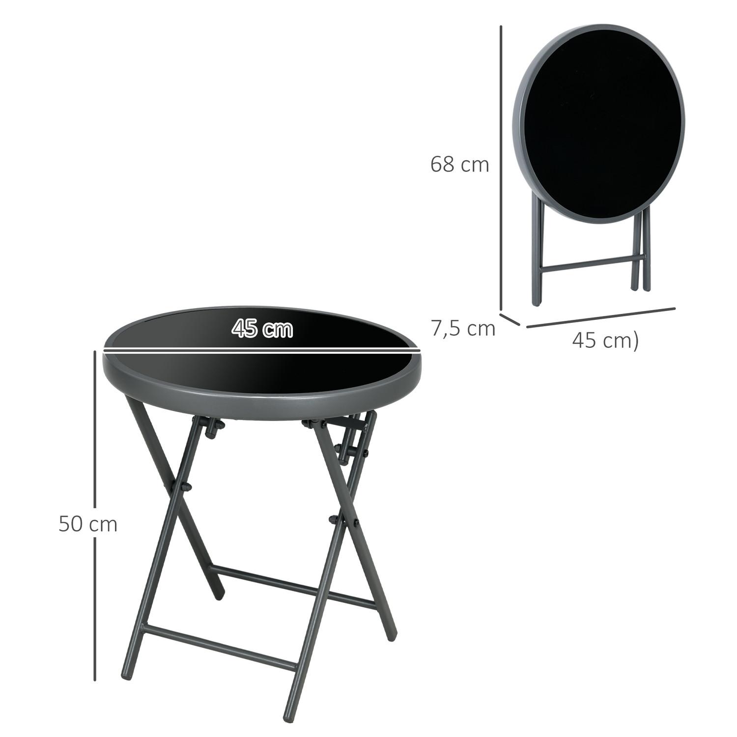 Northio Outsnuuy Beistelltisch klappbar, Klapptisch aus Glas, kleiner Campingtisch, runder Sofatisch Balkontisch für Balkon Terrasse Wohnzimmer Büro, 45 x 45 x 50 cm, Schwarz