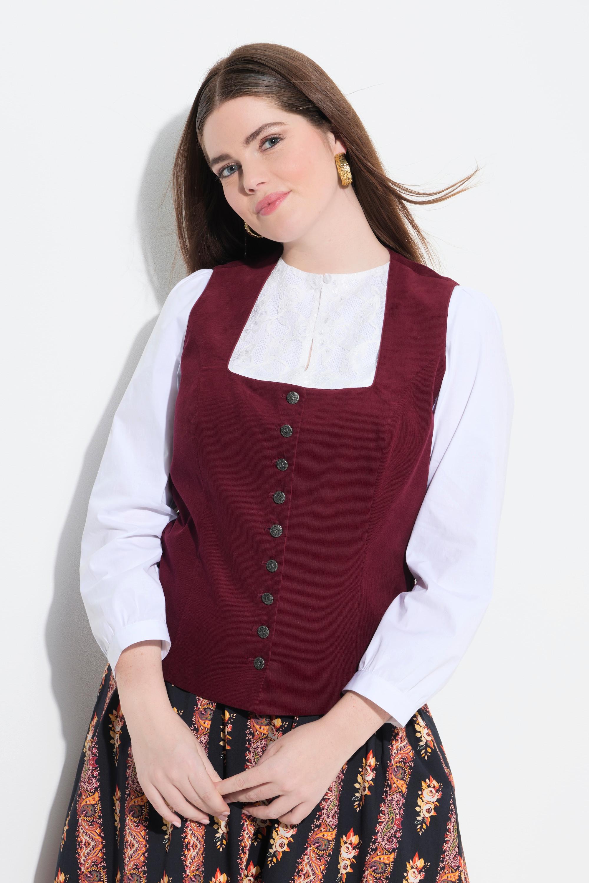 Ulla Popken Dirndlbluse, Spitze, Rundhals, Langarm, Gummisaum