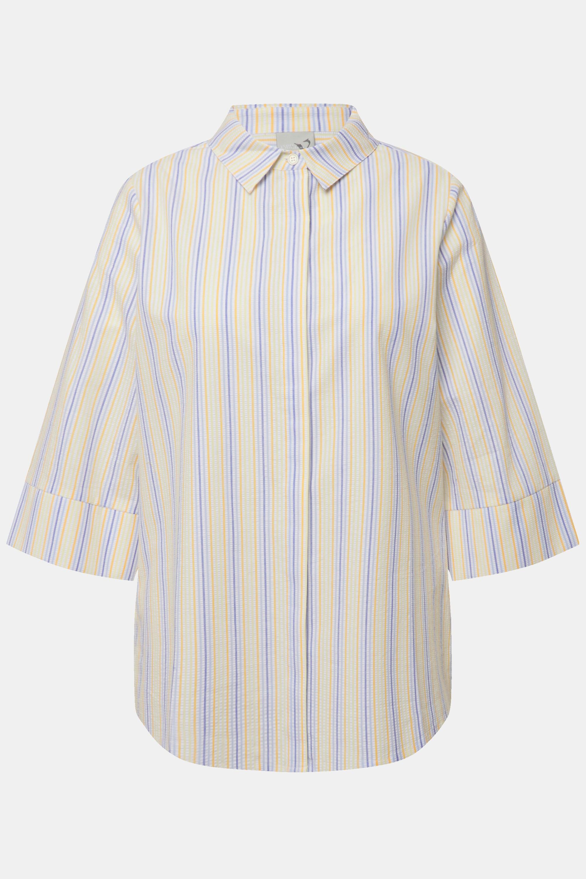 Ulla Popken Bluse Bubble-Strukturstreifen Hemdkragen 3/4-Arm