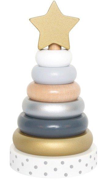JaBaDaBaDo JABADABADO Stapelturm Ring Baby W7157 grau, gold 11x19x10cm
