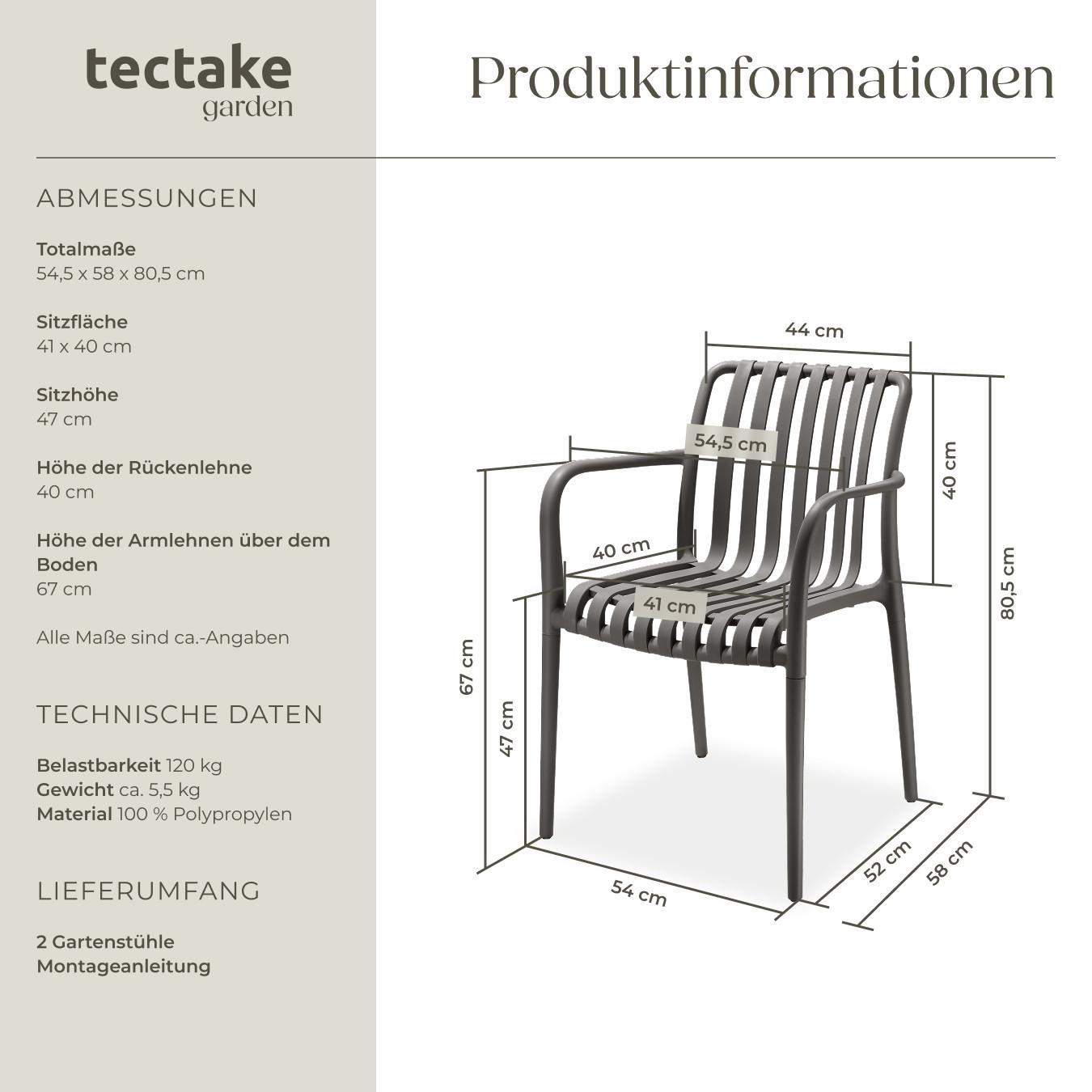 Tectake Gartenstühle wetterfest und UV-beständig platzsparend stapelbar