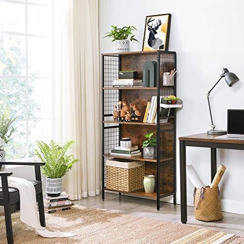 Pricenet Elegantes mattschwarzes Bücherregal mit rustikalenen Regalen