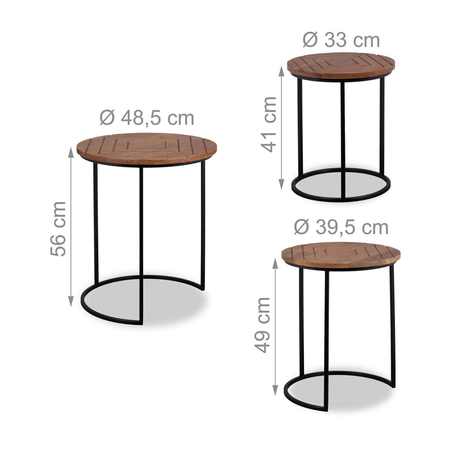 Northio Set mit 3 Couchtischen aus Mango und Metall