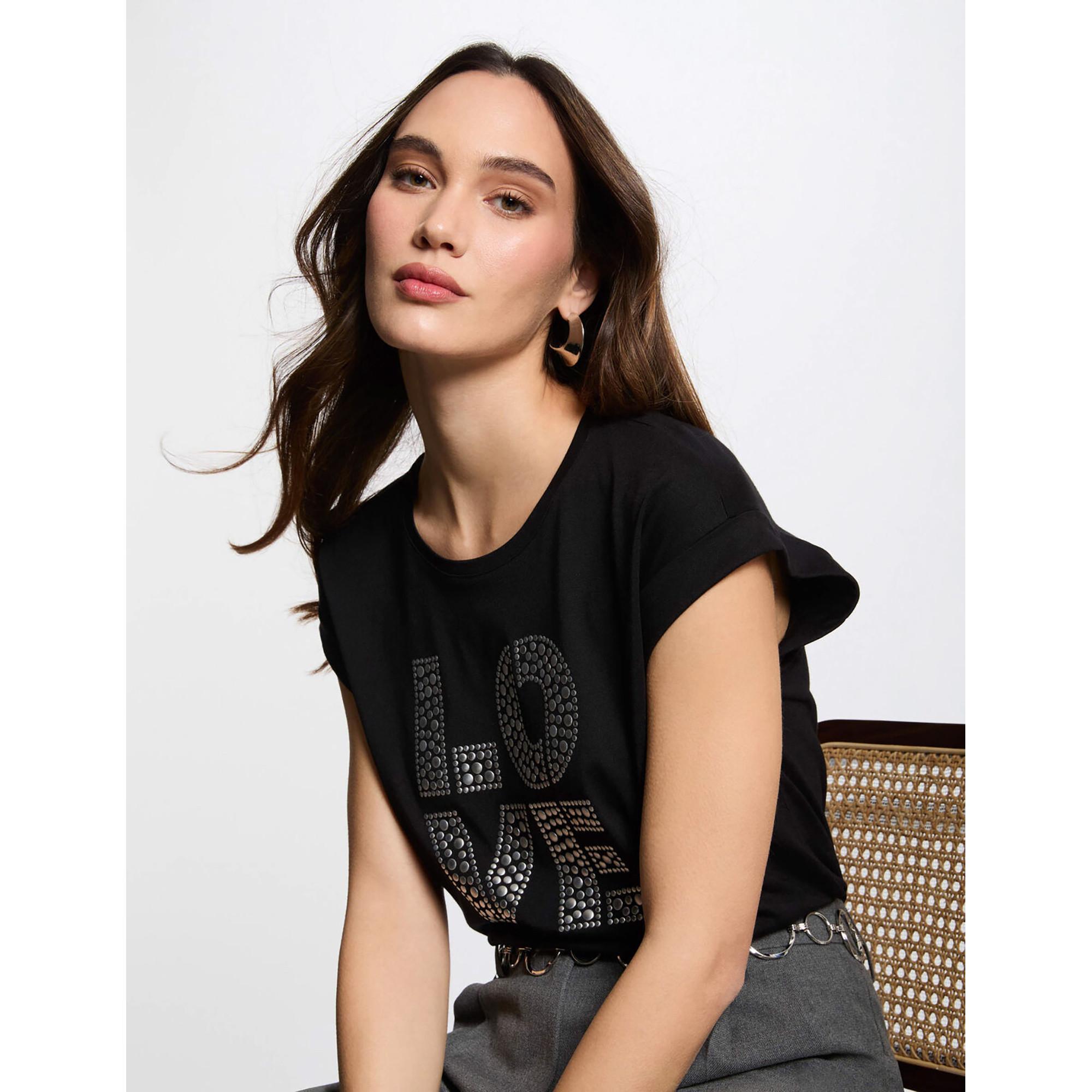 MORGAN T-Shirt mit Nieten-Love-Print