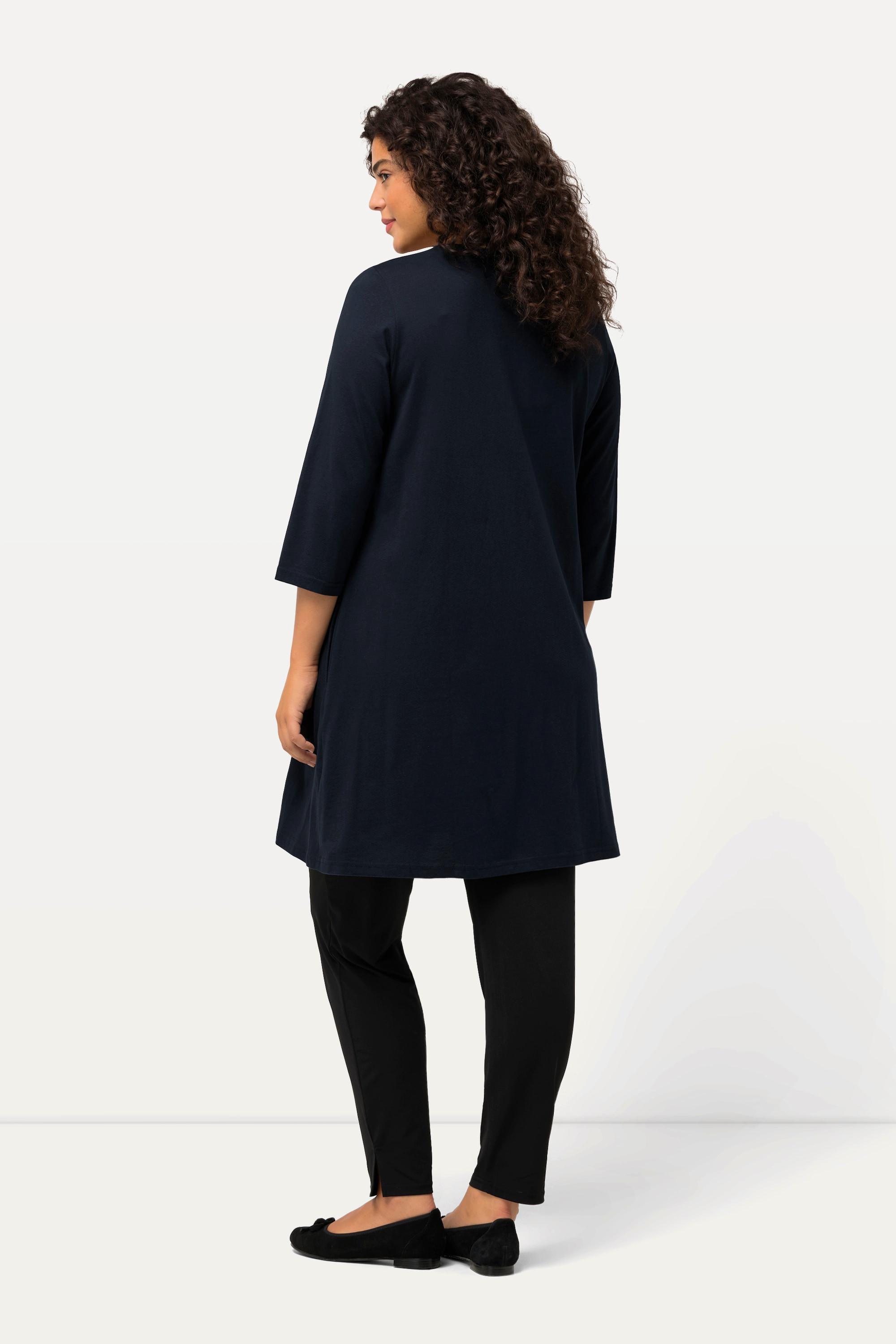 Ulla Popken Longshirt Zierbänder A-Linie V-Ausschnitt 3/4-Arm