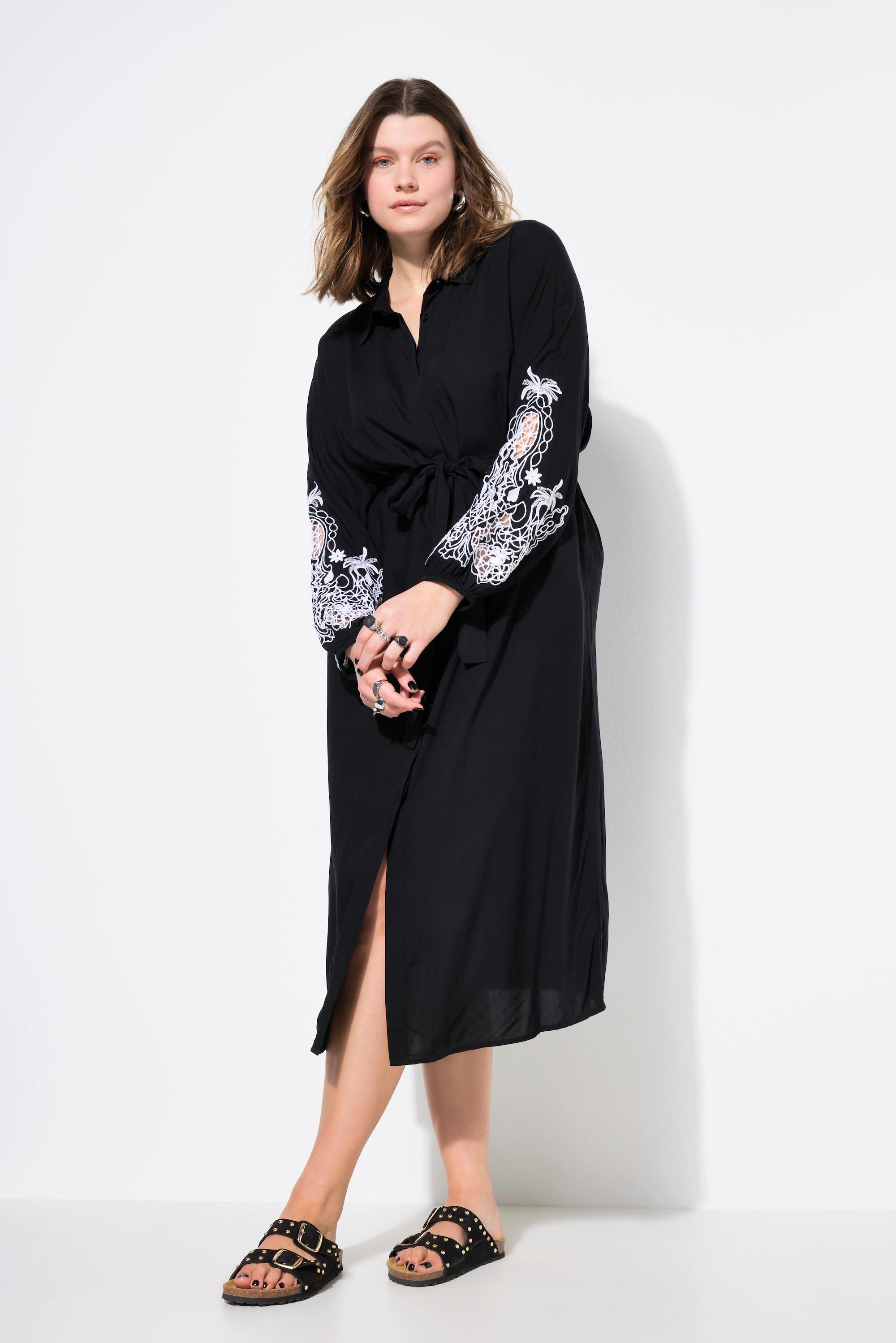 Studio Untold Hemdblusen Midikleid A-Linie bestickte Puffärmel