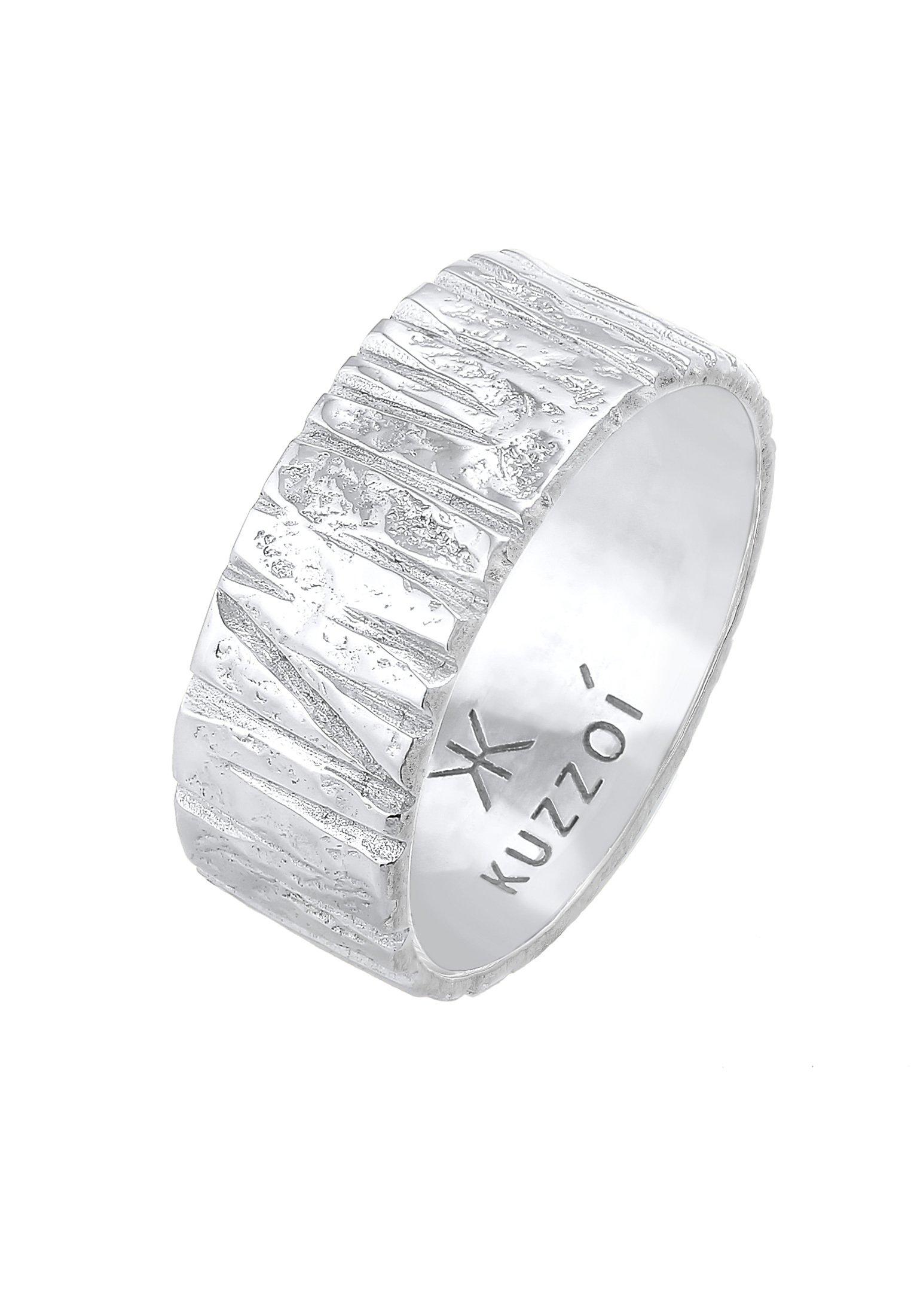 Kuzzoi Ring Bandring Breit Struktur Gehämmert 925 Silber