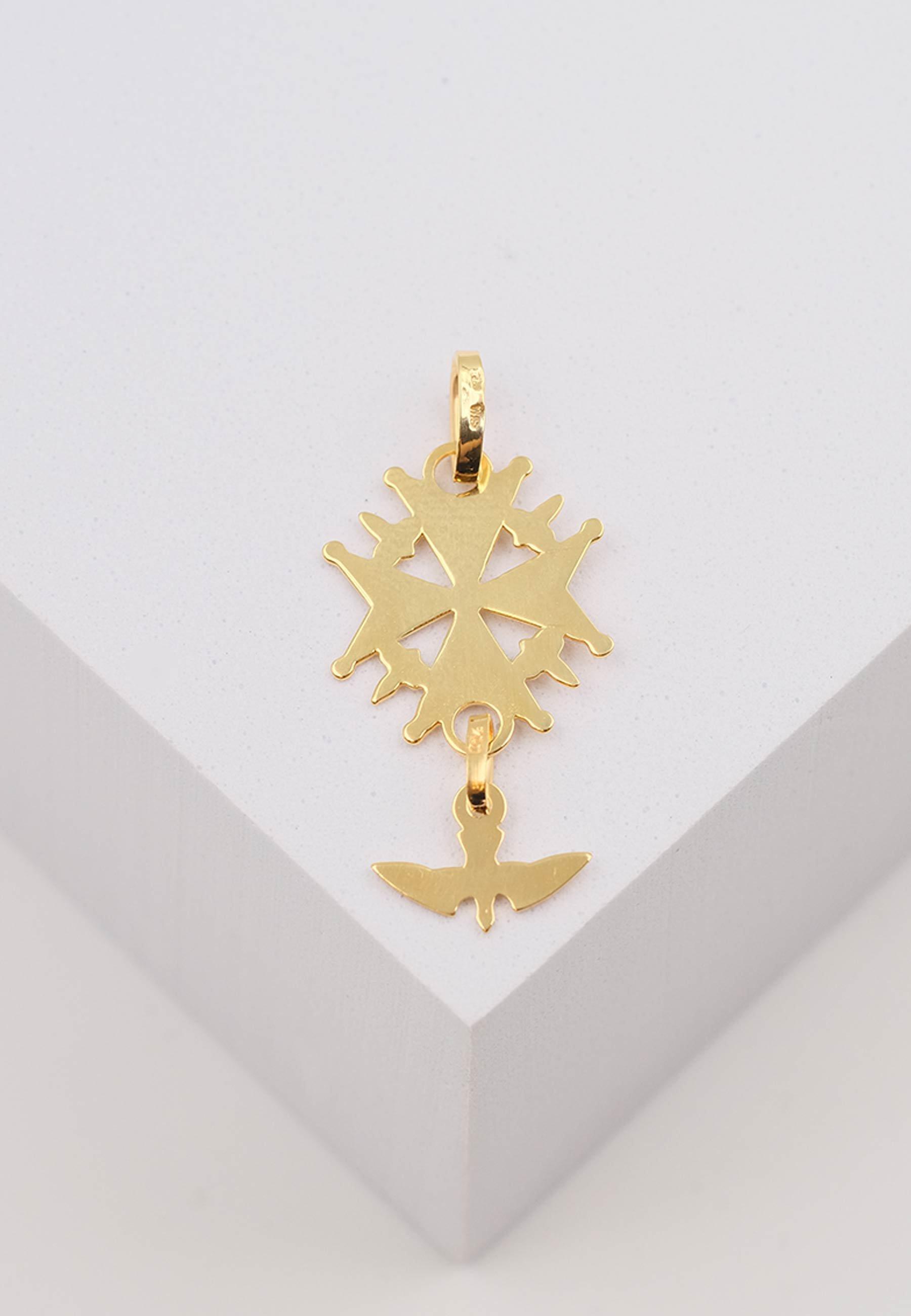 MUAU Schmuck Anhänger Hugenotten-Kreuz Gelbgold 750, 32x15mm