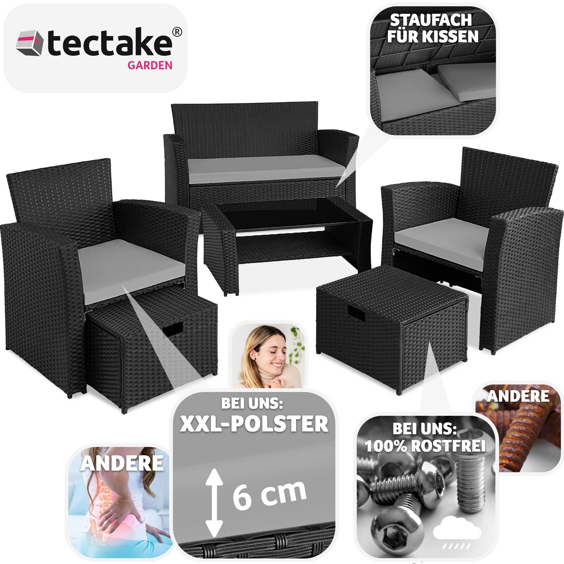 Tectake Rattan Sitzgruppe Modena 3+2+1 inkl. Schutzhülle