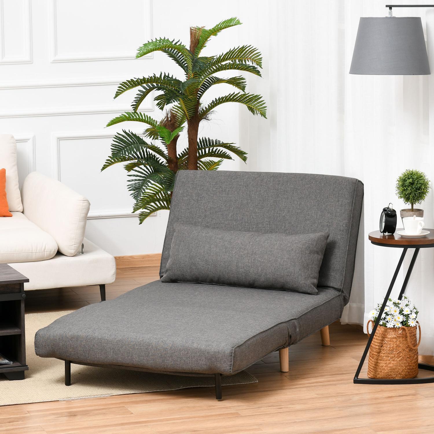 Northio Schlafsofa Einzelsofa Klein, Klappsofa Mit Verstellbarer Rückenlehne, Skandinavisch, Grau, 95X95X80Cm