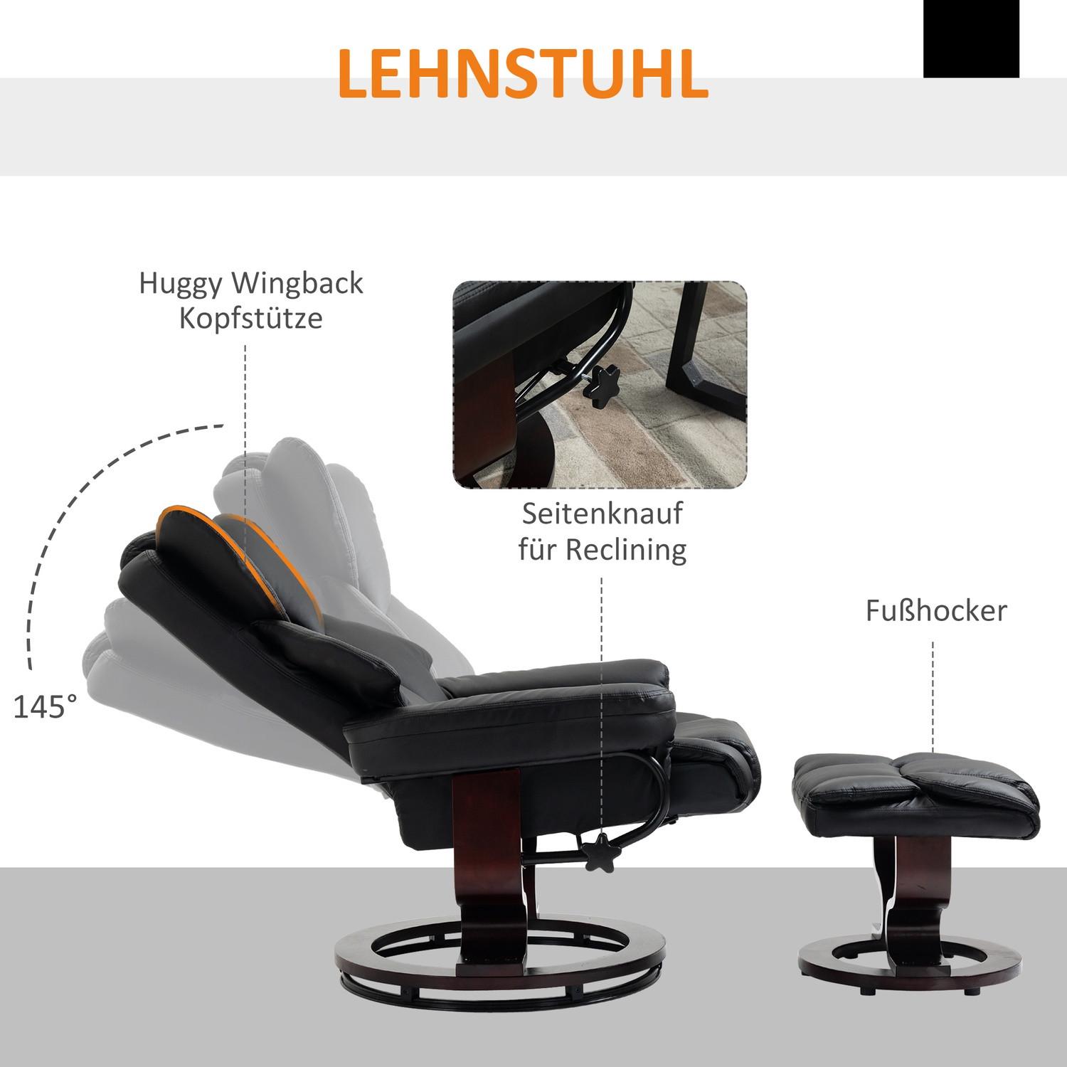 Northio Relaxsessel Mit Hocker Drehbarer Fernsehsessel Mit Liegefunktion, Kunstleder, Schwarz