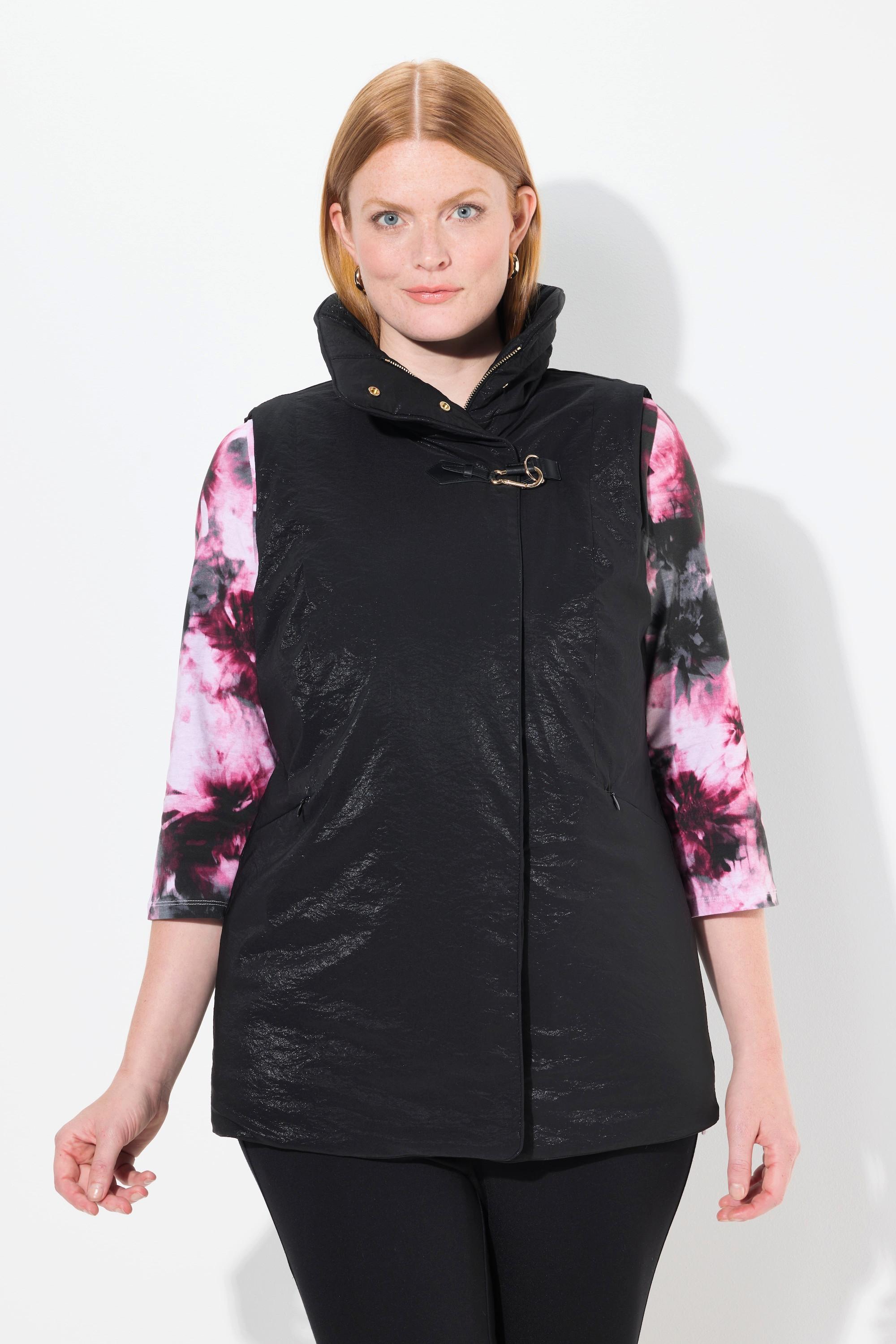 Ulla Popken Weste, Schmuckverschluss, Stehkragen, Komplettfutter