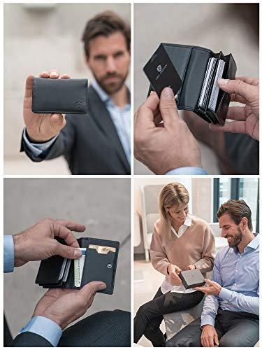 Only-bags.store Visitenkartenetui Leder mit RFID-Schutz - Platz für 50 Visitenkarten - 6 Fächer -