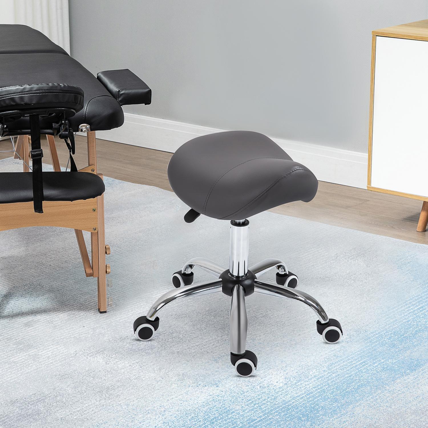 Northio Rollhocker Höhenverstellbarer Arbeitshocker mit Rädern, Drehbar, Kunstleder, Grau