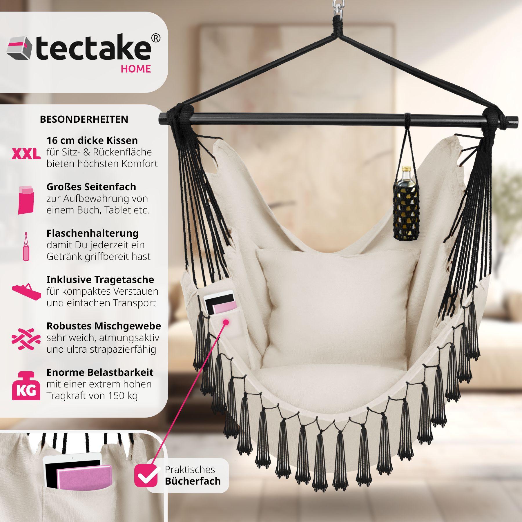 Tectake Hängesessel Malika, Boho-Style, Belastbarkeit 150kg
