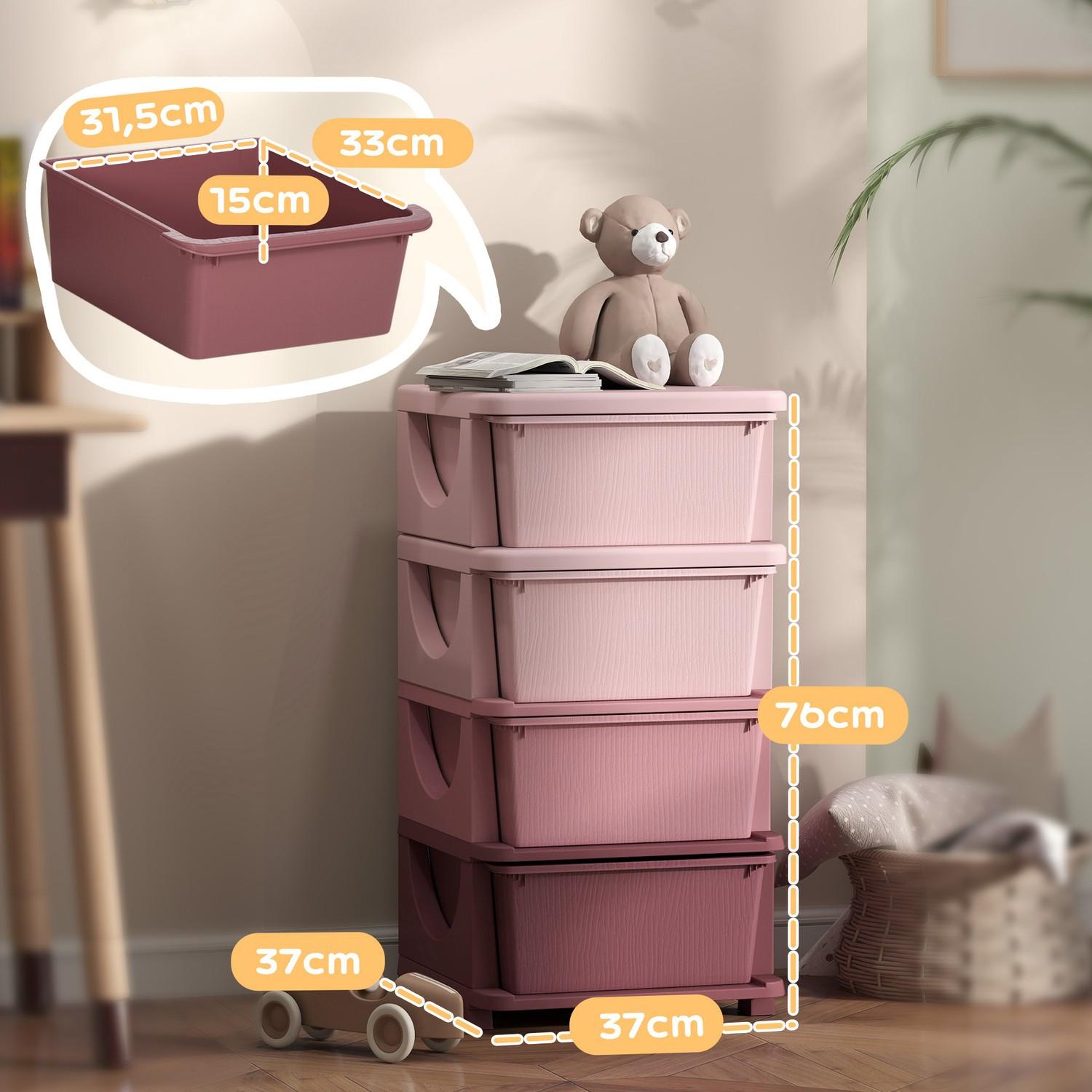 Northio Kommode für Kinderzimmer, 4 Ebenen Spielzeug Organizer, Stauraum für Spielzeug, Rosa