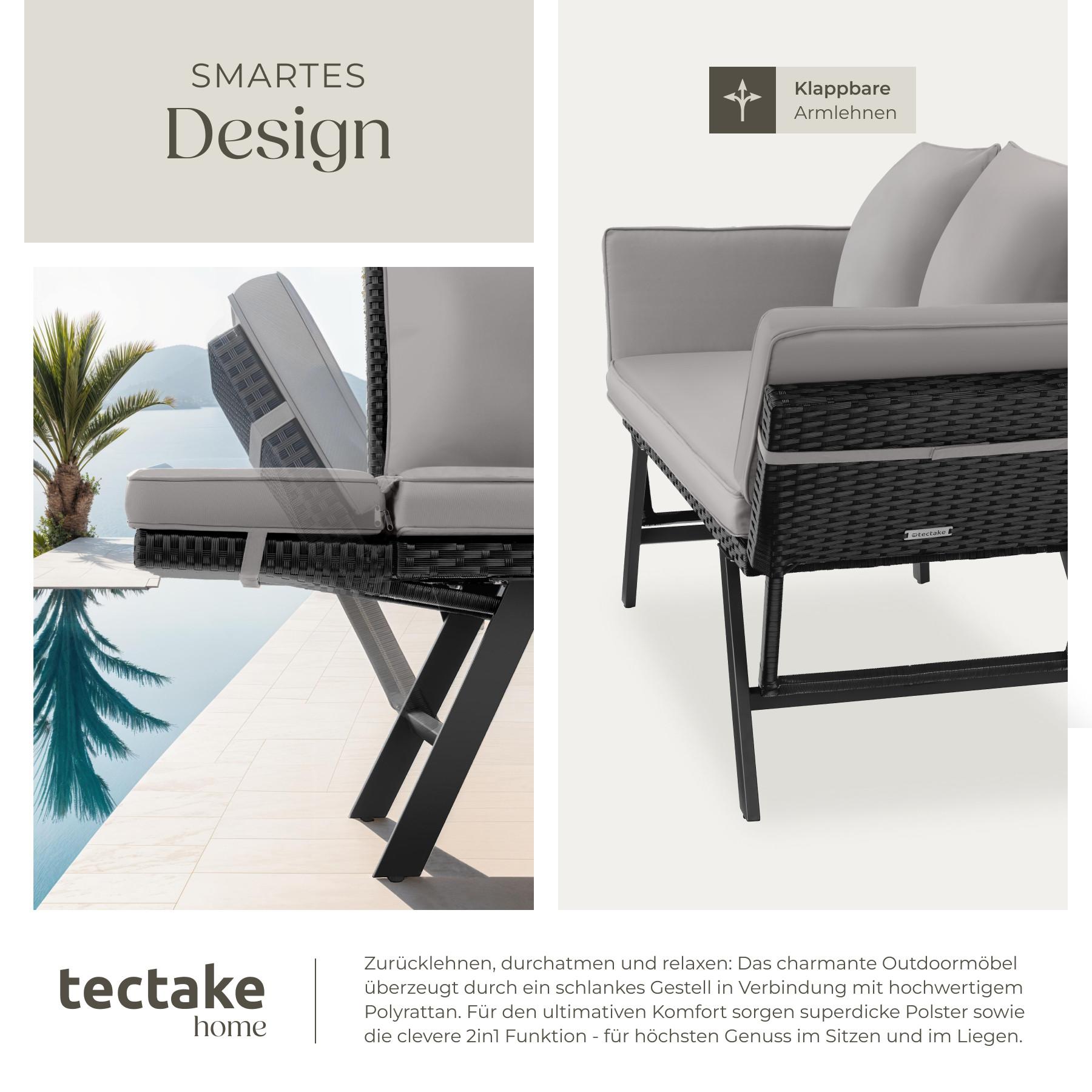 Tectake Rattan-Loungesofa Sintra, verstellbare Armlehnen, 2in1