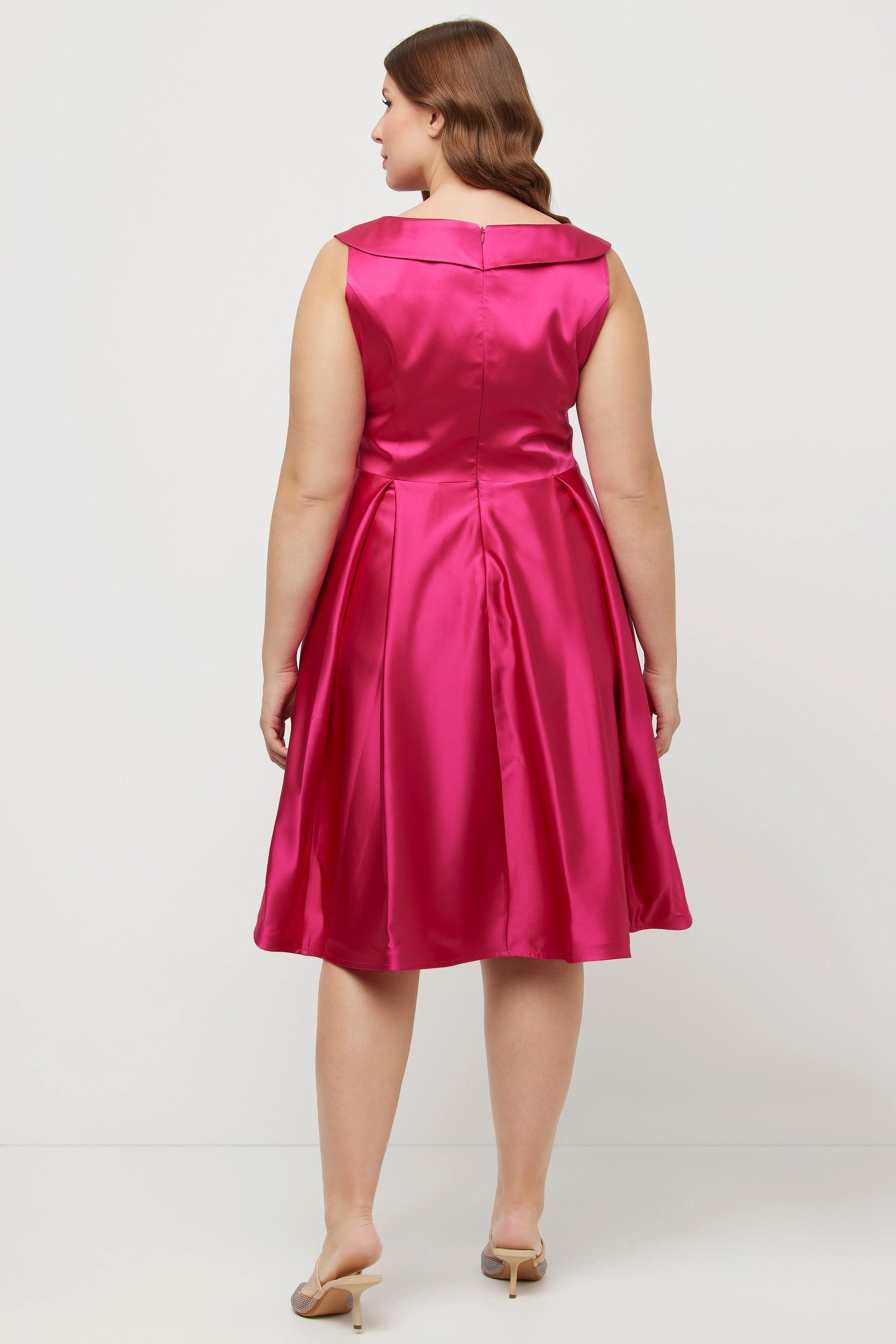 Ulla Popken Abendkleid A-Linie drapiert V-Ausschnitt ärmellos