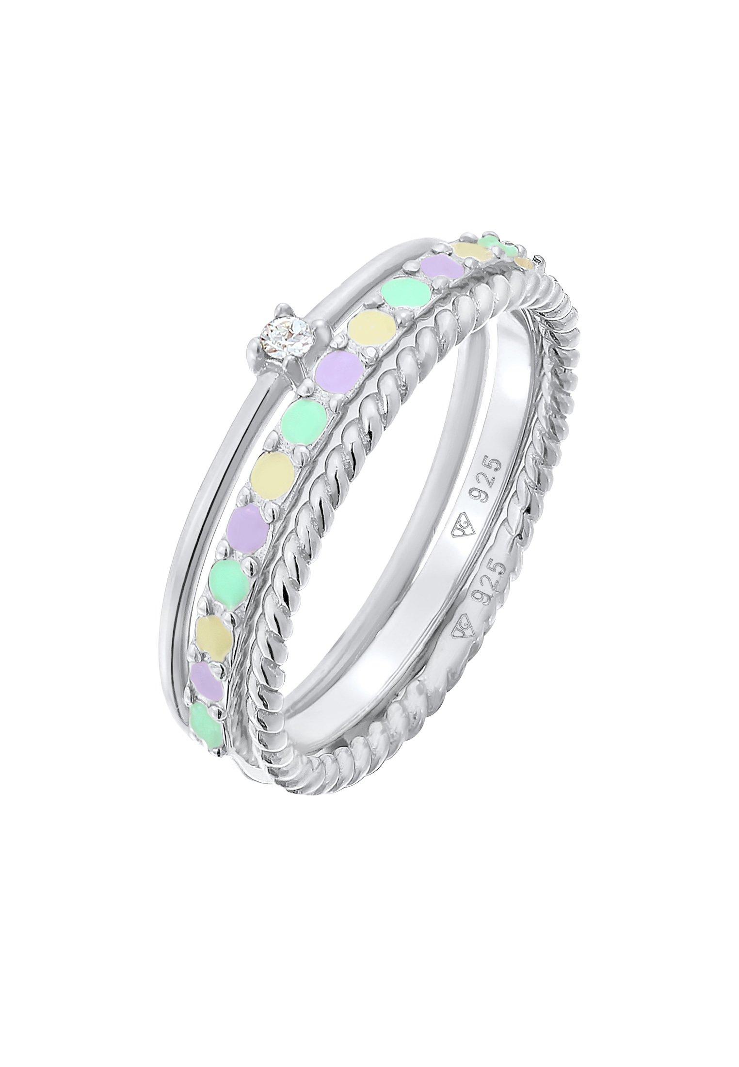 Elli Ring Multi-Color Emaille Kristall 3Er Set
