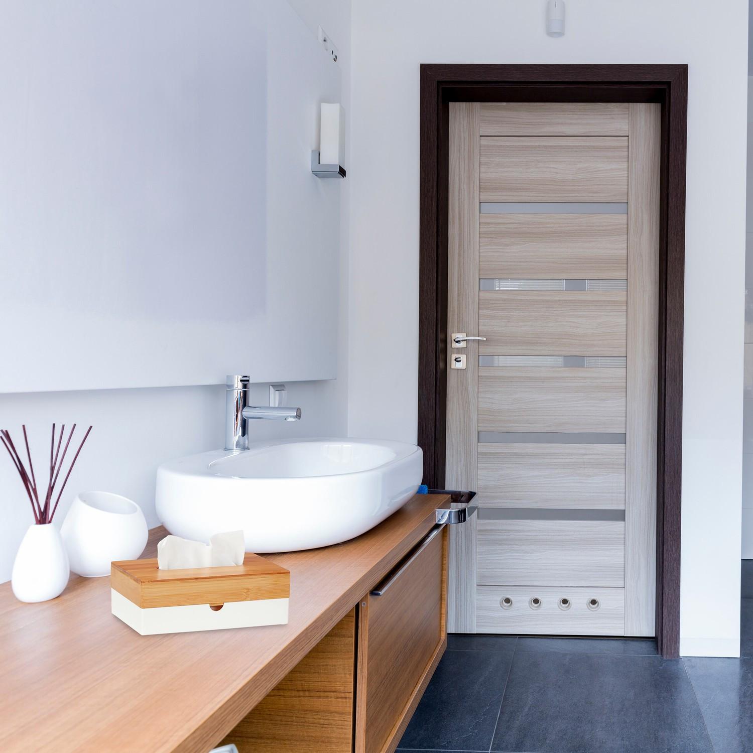 B2X Weiße Taschentuchbox mit Bambusdeckel