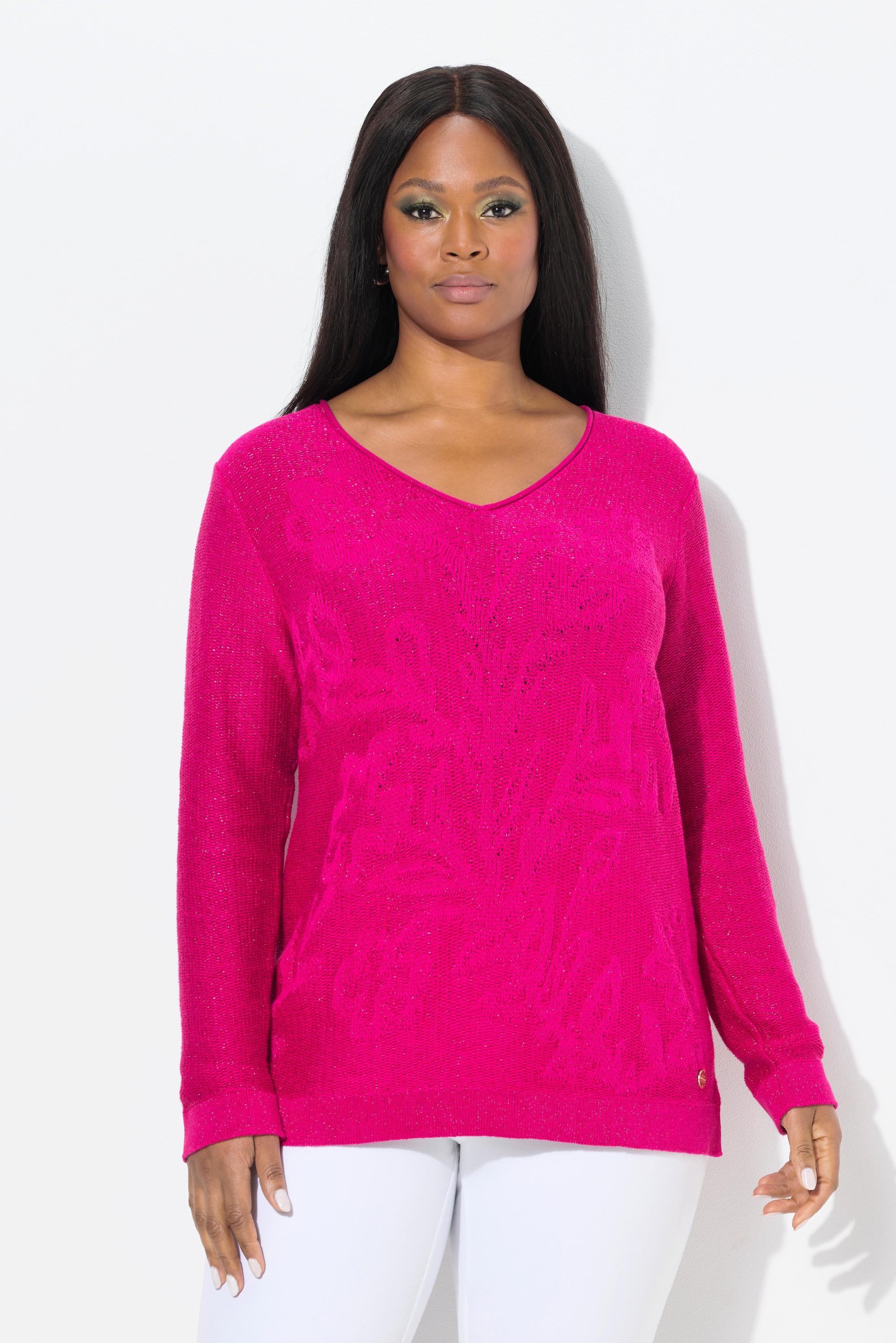 Ulla Popken Pullover, Jacquard-Muster, V-Ausschnitt, Langarm