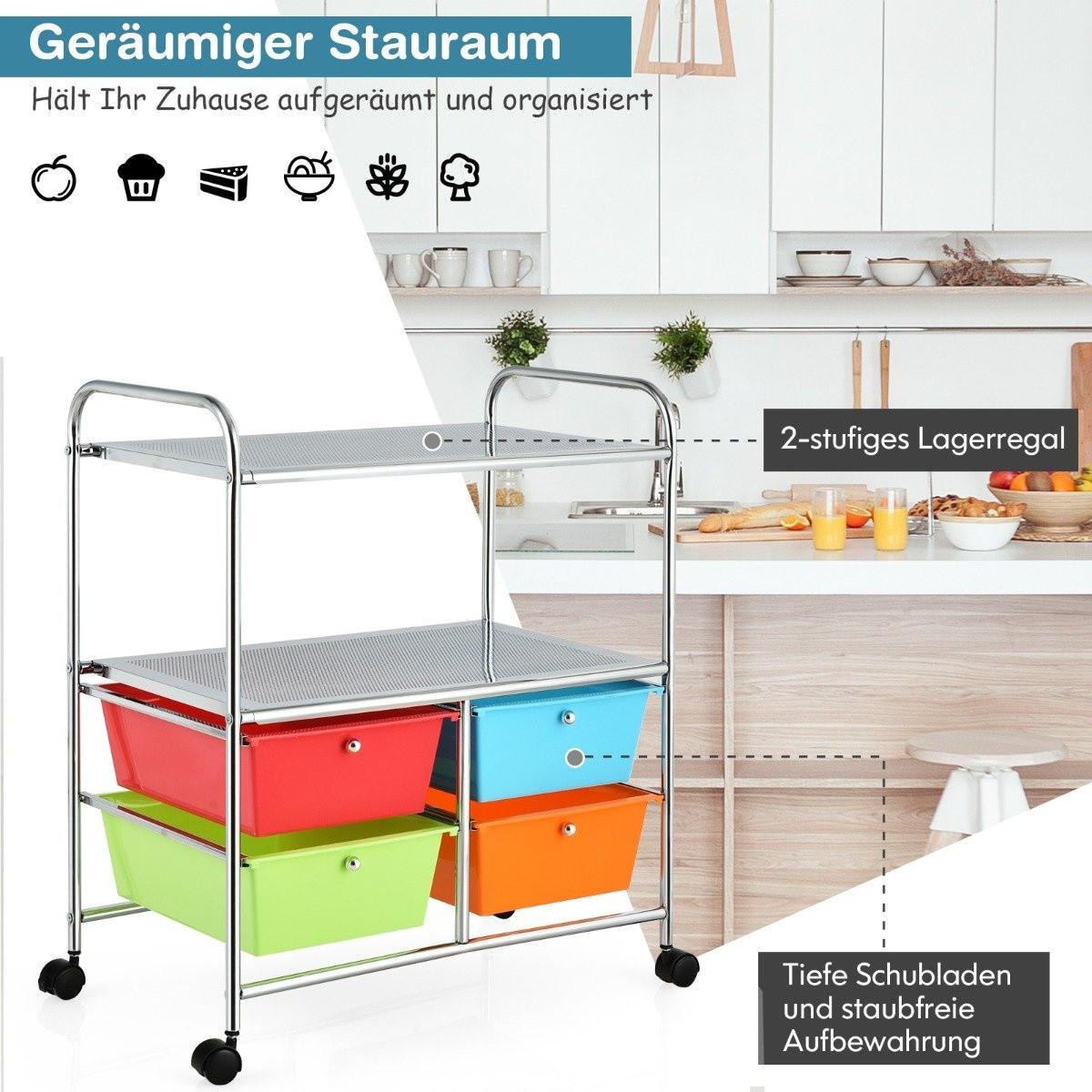 Northix Rollwagen mit 4 stapelbaren Schubladen & Metallgestell & Ablageflächen Rollcontainer Bunt