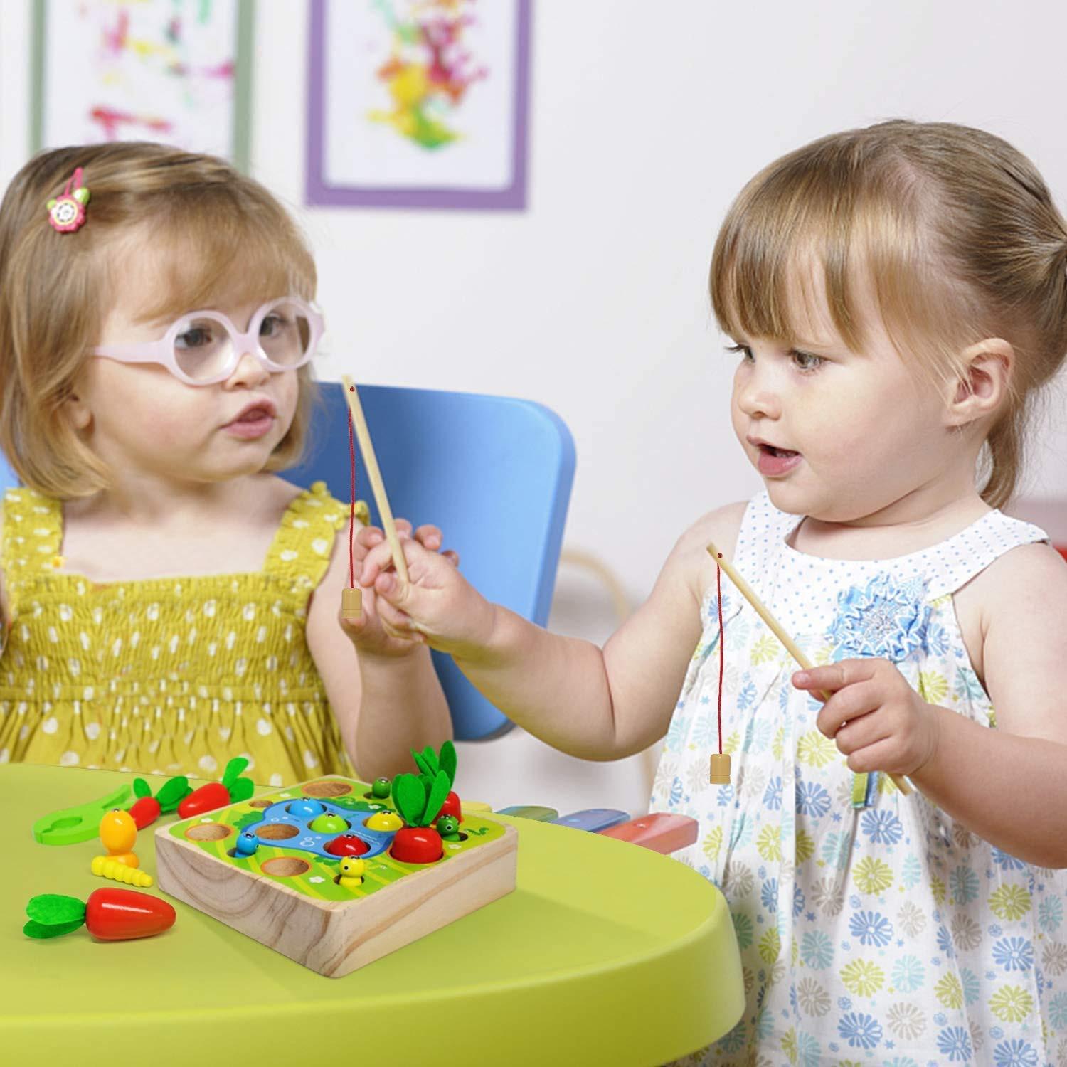 Activity-board Baby-Motorikspielzeug Sortierspiel Holzpuzzle Karottenernte Angelspiel Lernspielzeug für Kinder