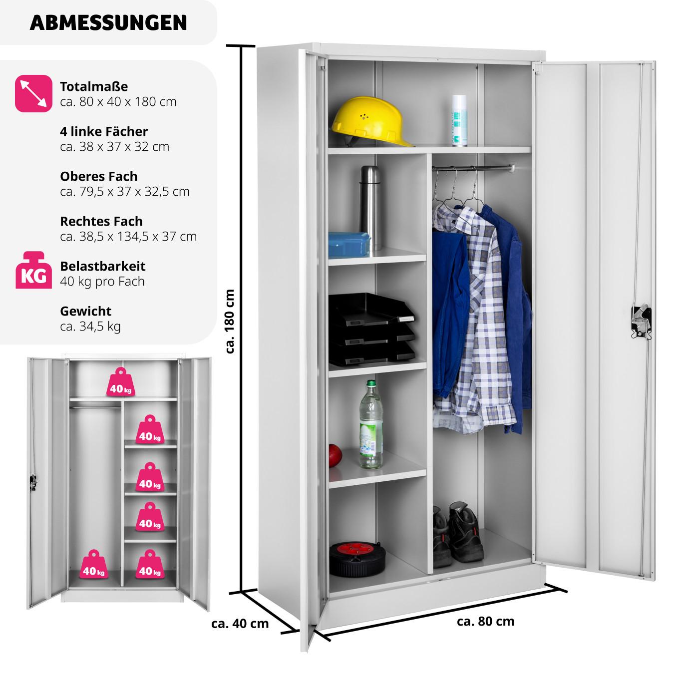 Tectake Spind mit 6 Fächern und Kleiderstange