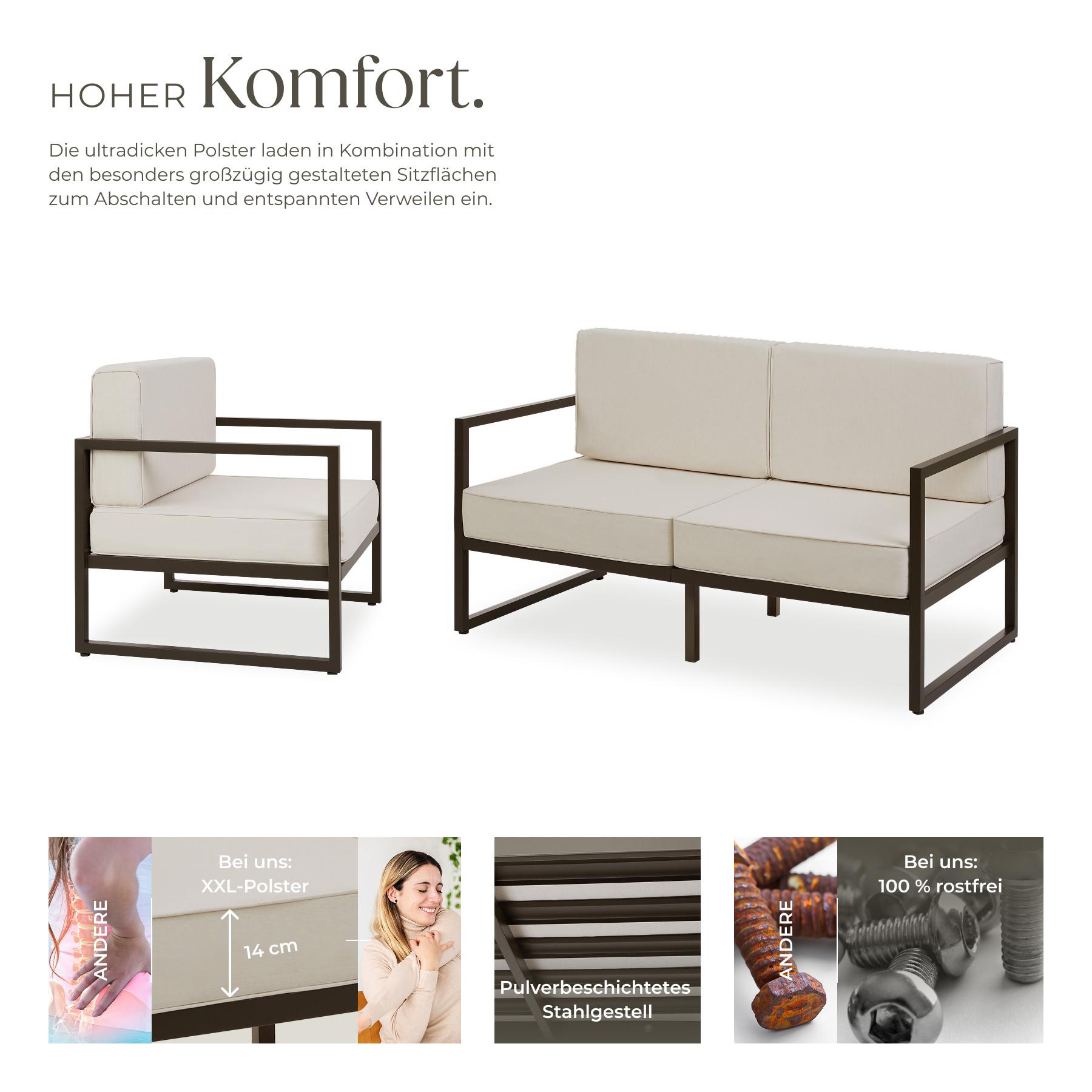 Tectake Garten-Loungeset Comosa für 5 Personen, XXL-Polsterung je Sofa 250 kg, Sessel 120 kg Belastbarkeit