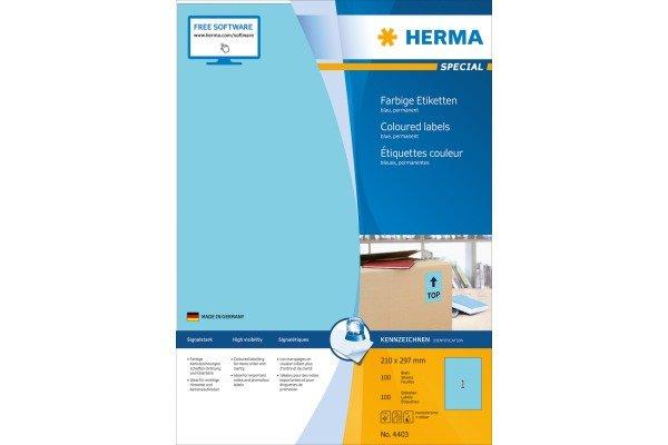 HERMA HERMA Etiketten SPECIAL 210x297mm 4403 blau,perm. 100 St./100 Bl.