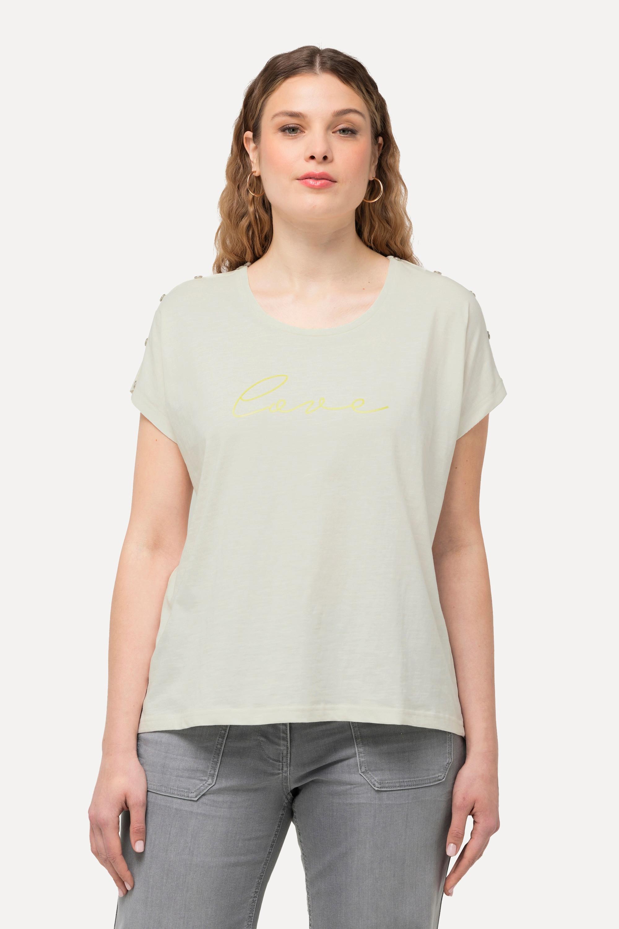 Ulla Popken Love Knopf Oversized Rundhals Halbarm T-Shirt