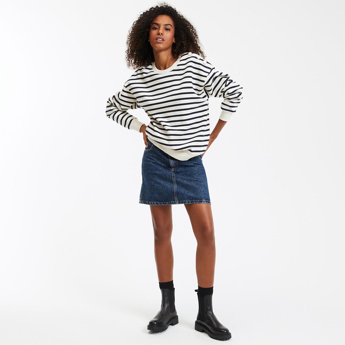 La Redoute Collections Gestreiftes Sweatshirt mit geknöpfter Schulter