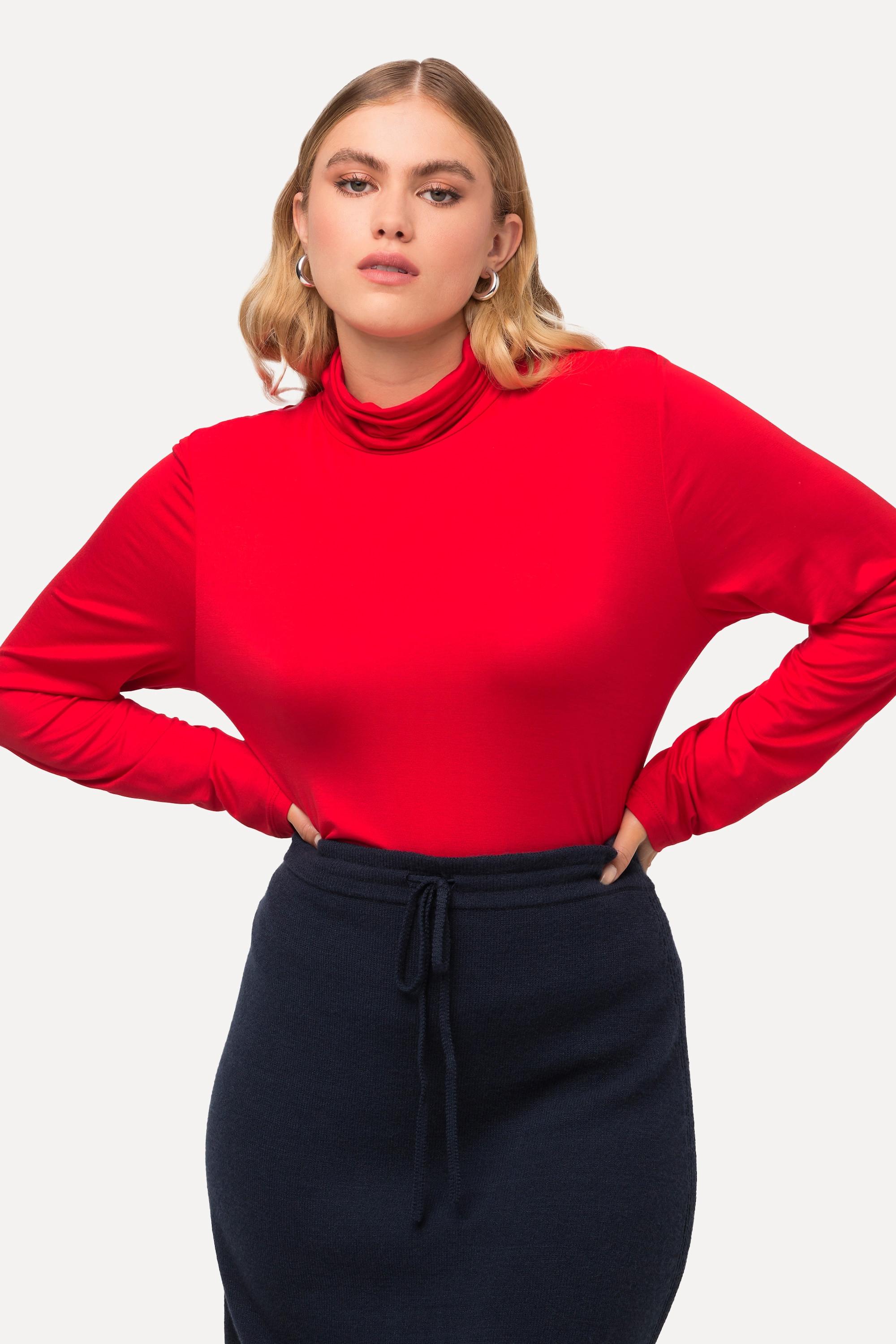 Ulla Popken Rollkragen Langarmshirt Classic mit Raffung