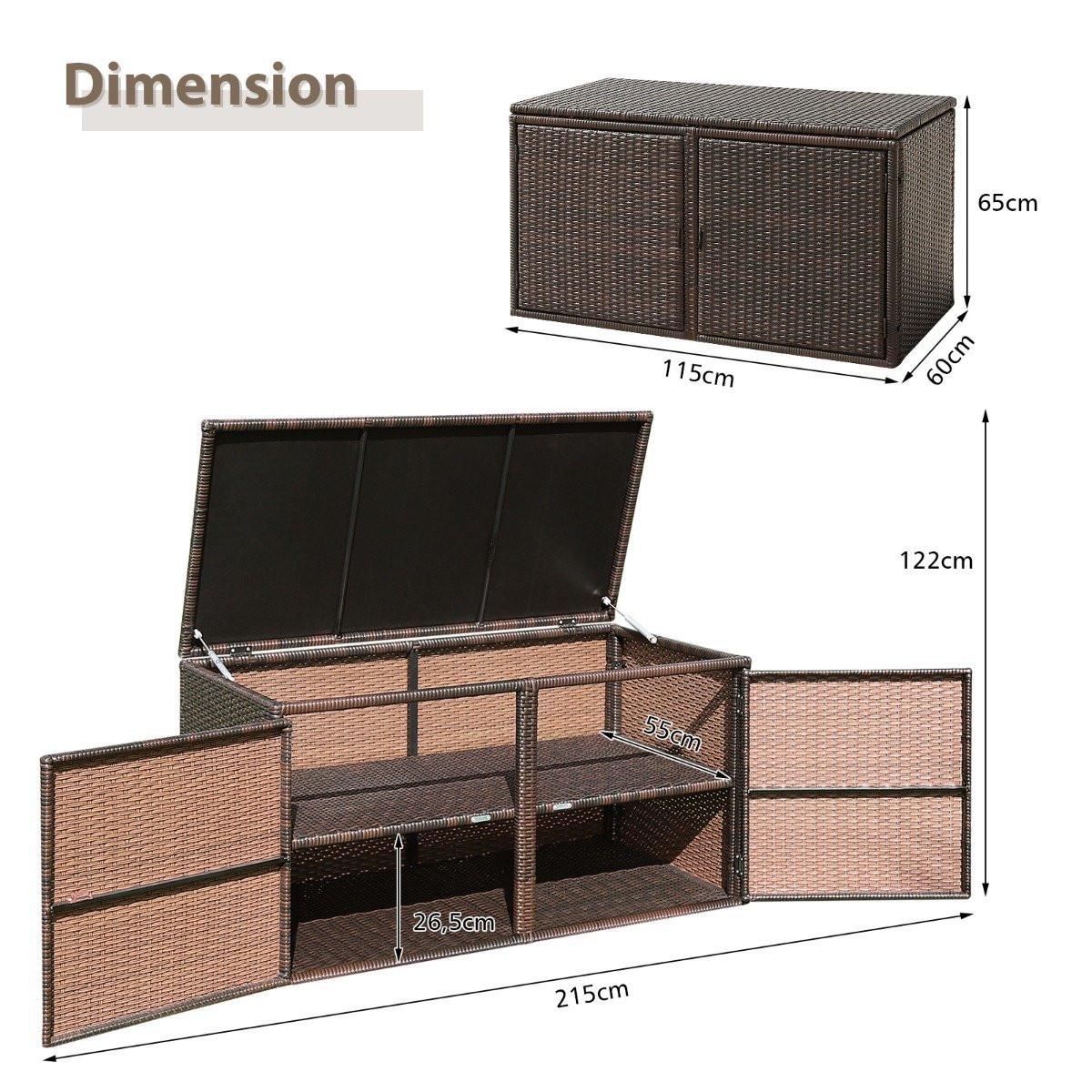 B2X Terrassenbox aus Rattan mit 335L Kapazität Stahlrahmen zur Aufbewahrung Braun