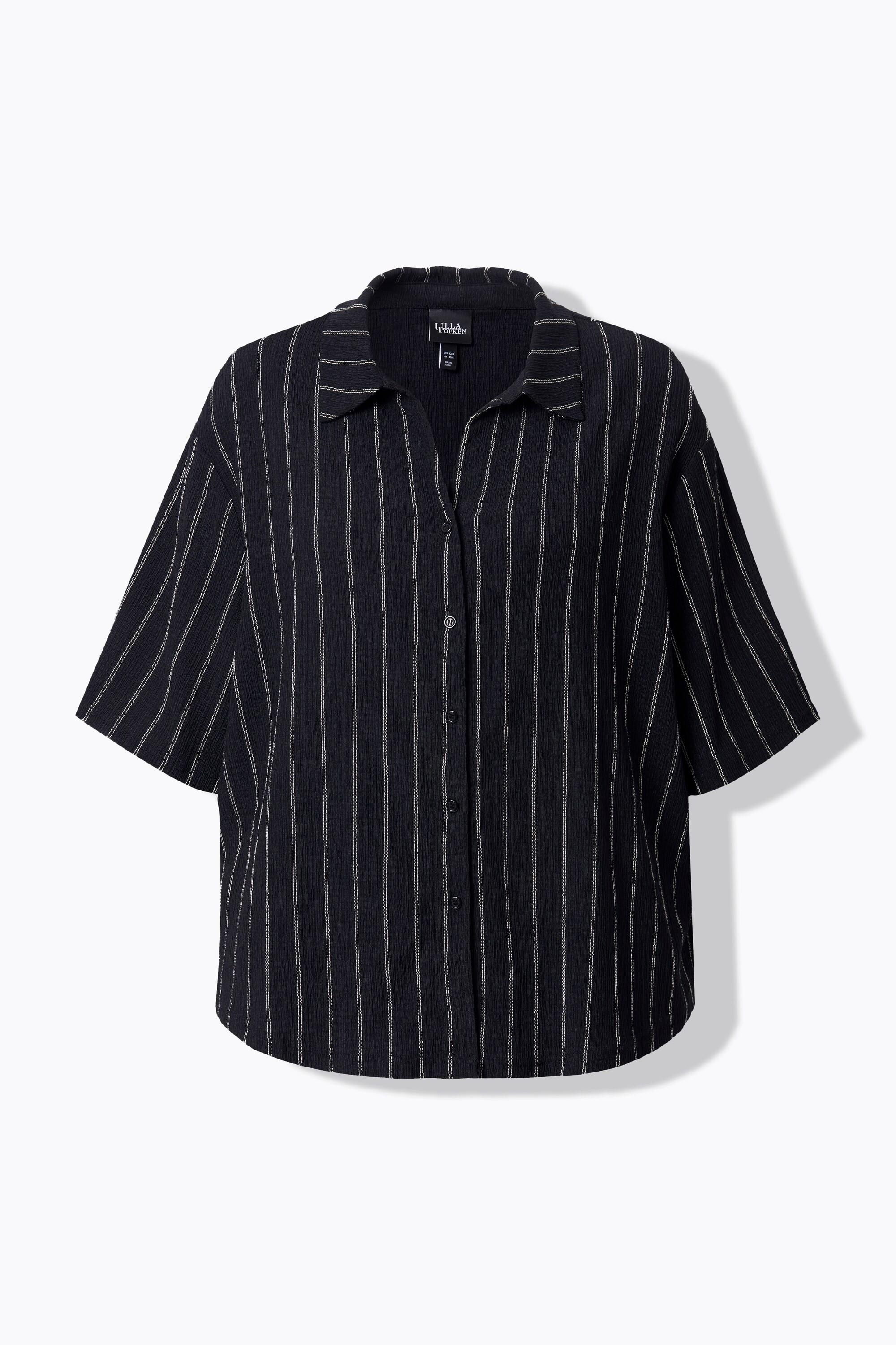 Ulla Popken Jerseybluse, Streifen, Hemdkragen, Halbarm