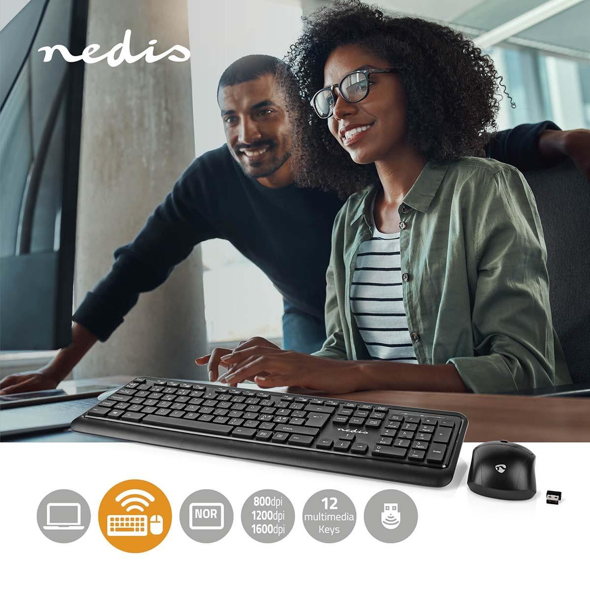 Nedis Maus und Tastatur | Kabellos | Maus- und Tastaturanschluss: USB | 800 / 1200 / 1600 dpi | Einstellbare DPI | QWERTY | ND Layout