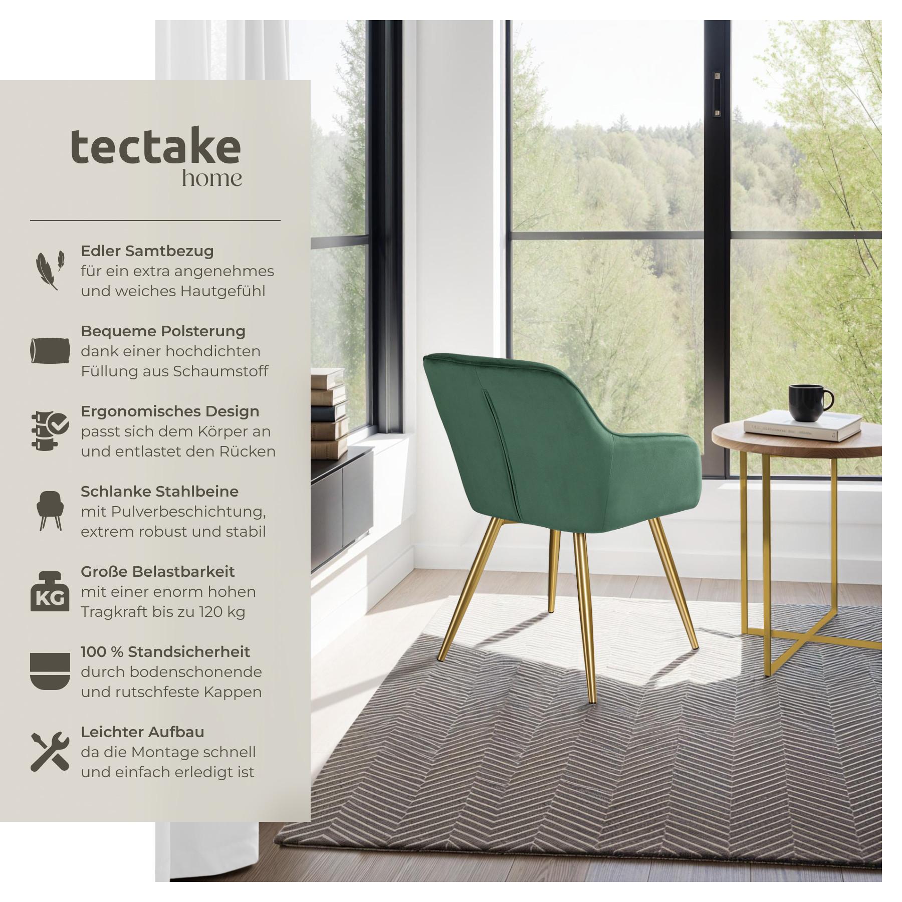 Tectake Stuhl Marilyn Samtoptik, goldene Stuhlbeine