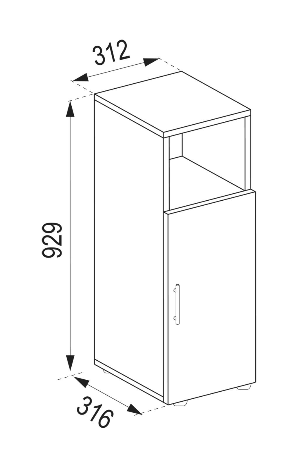 VCM Holz Midischrank | Badschrank mit offenem Fach und einer Drehtür | Maße H. 93 x B. 31 x T. 30 cm | Midischrank - Flandu