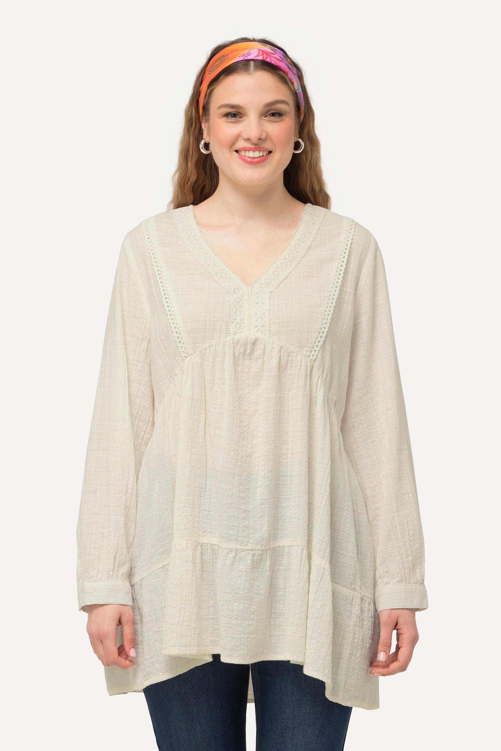 Ulla Popken A-Linie V-Ausschnitt Langarm Tunika mit Spitze