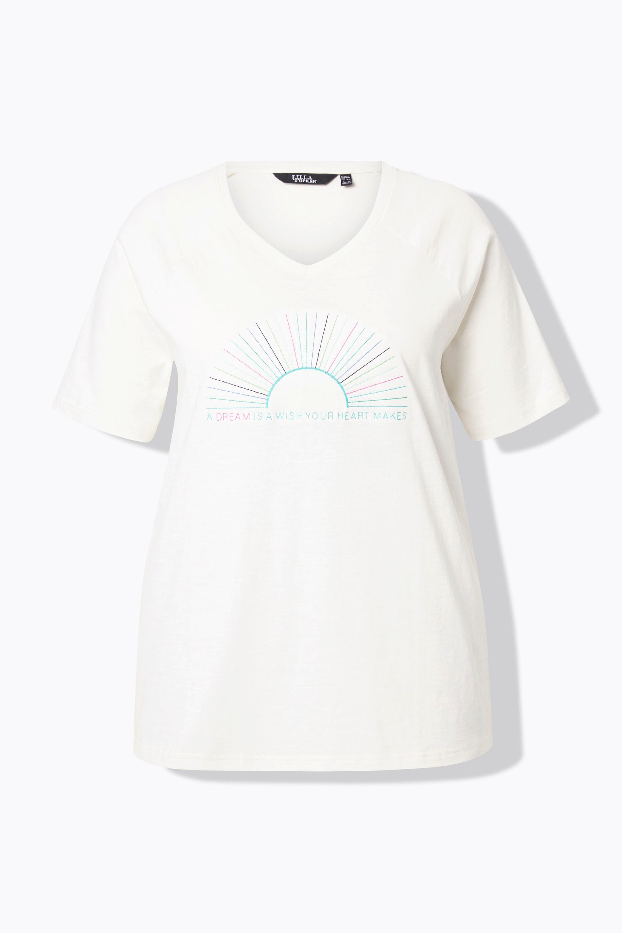 Ulla Popken T-Shirt Stickerei Classic V-Ausschnitt Flügel-Halbarm