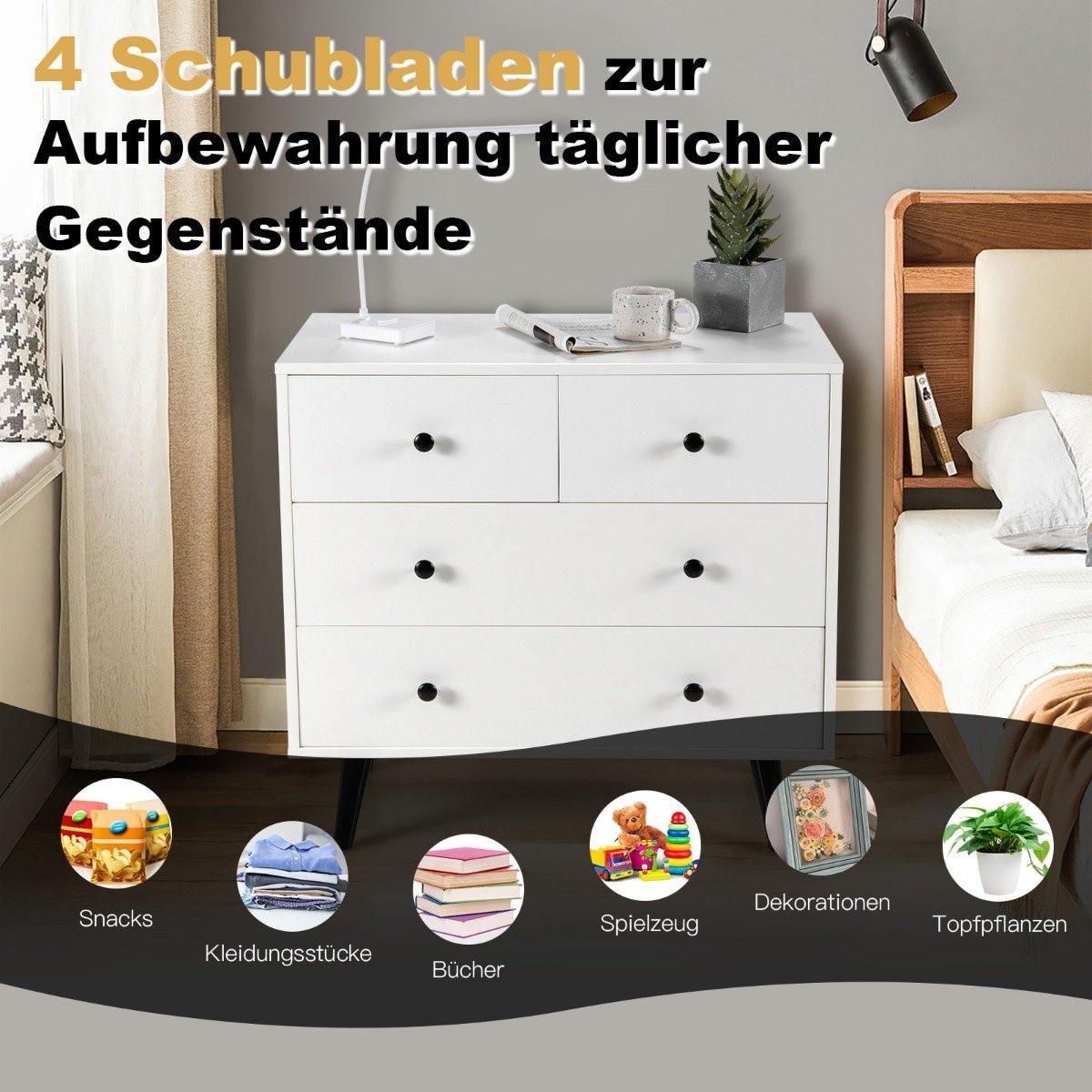 Northix Kommode mit 4 Schubladen Sideboard aus Holz Modern Aufbewahrungsschrank Weiß