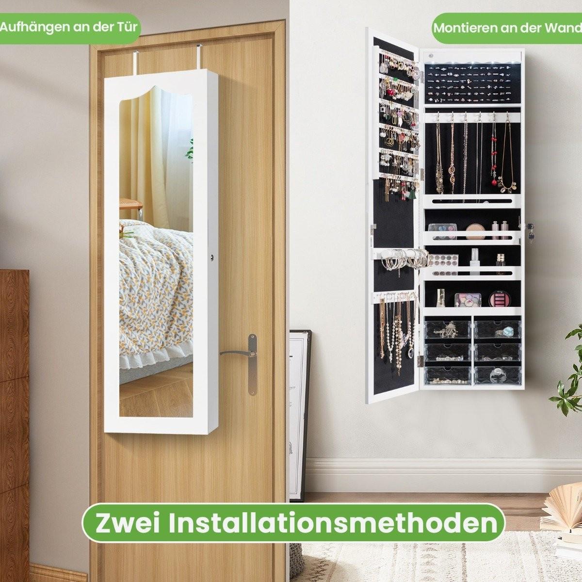 Northix Schmuckschrank Hängend Sipegelschrank mit LED-Beleuchtung Weiß